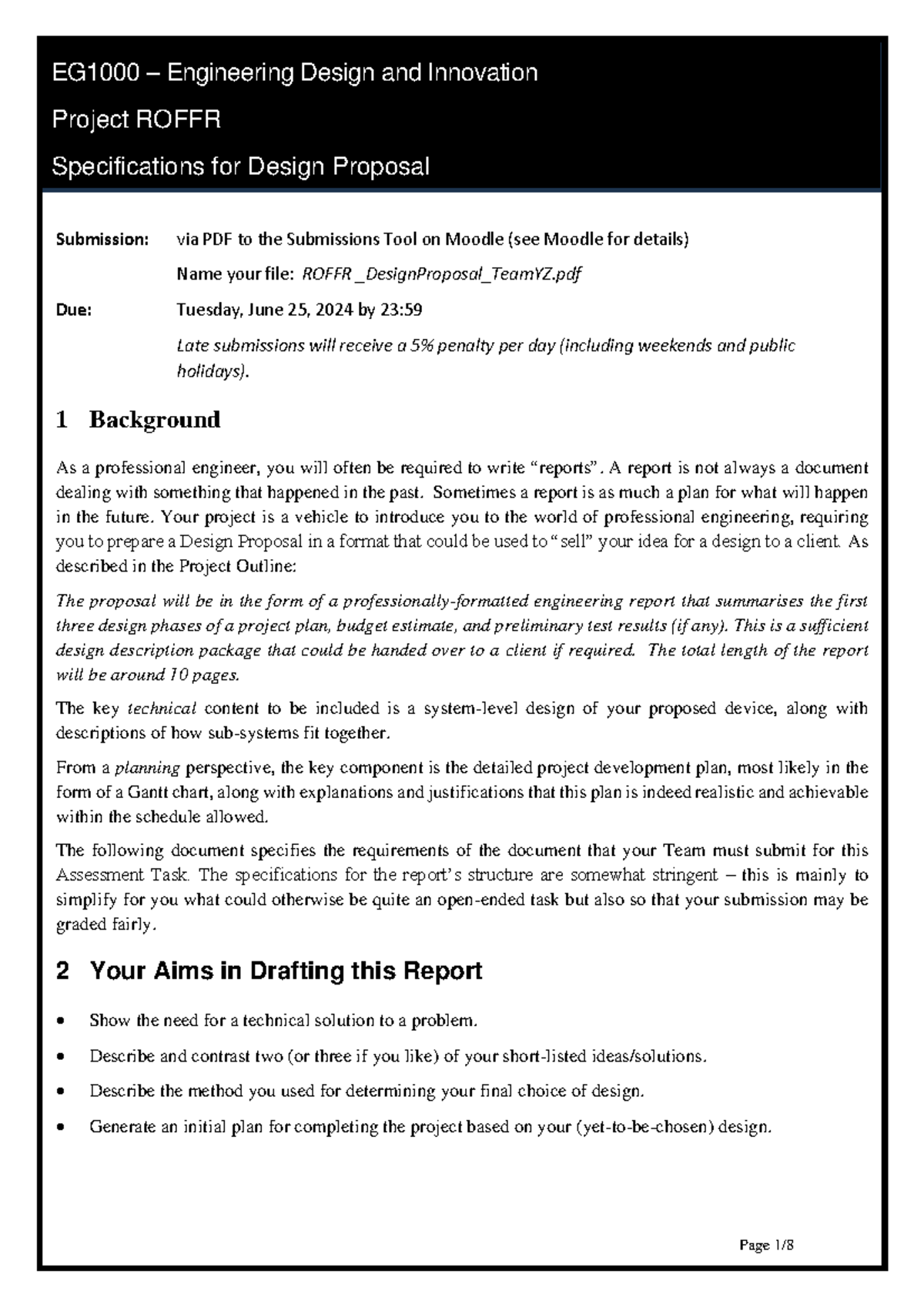 EG1000 - Design Proposal Submission Guidelines and Specifications - Studocu