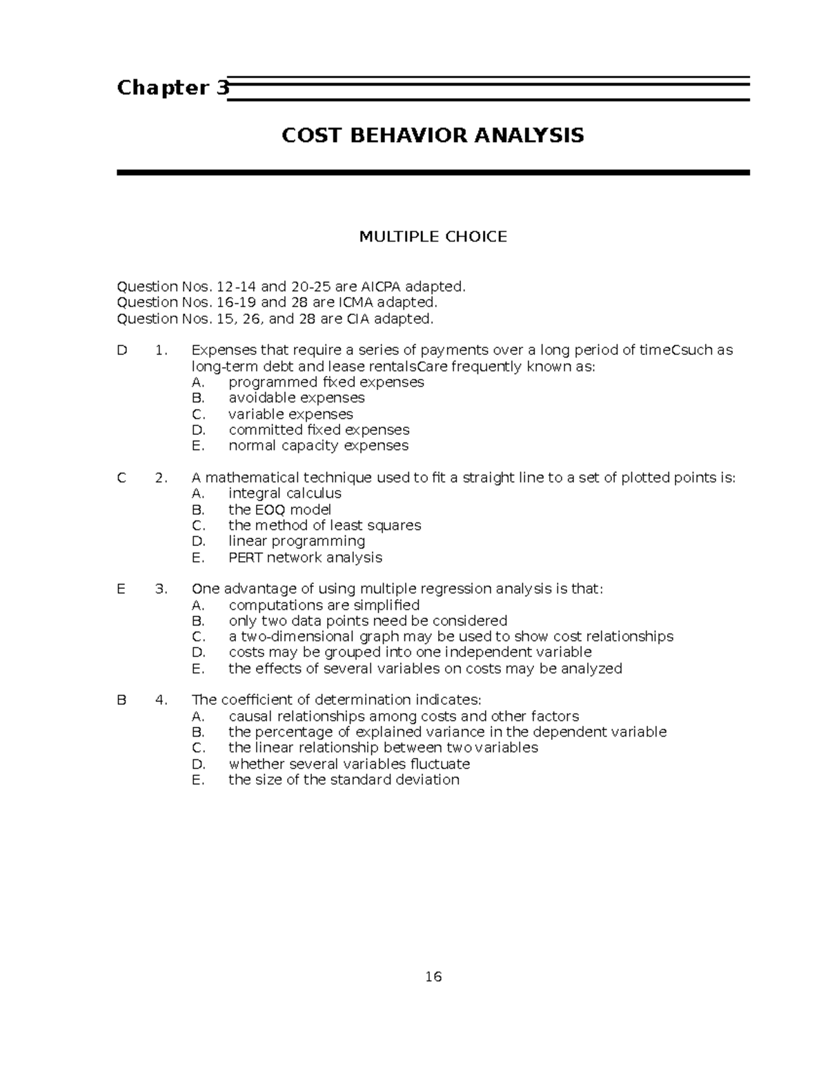 Sample Practice Exam: Cost Behavior Analysis Quiz Questions and Answers ...