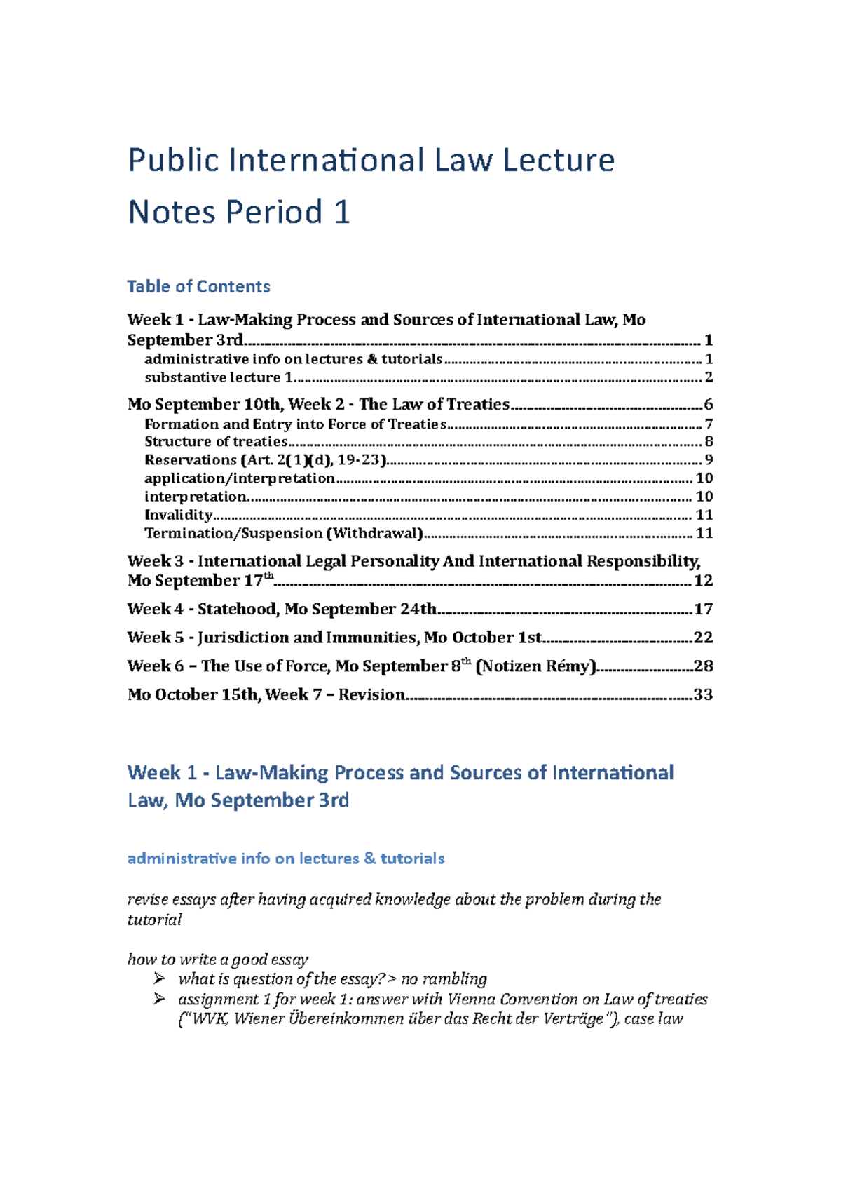 Public International Law Lecture Notes (PIL 2018) - Comprehensive Guide ...