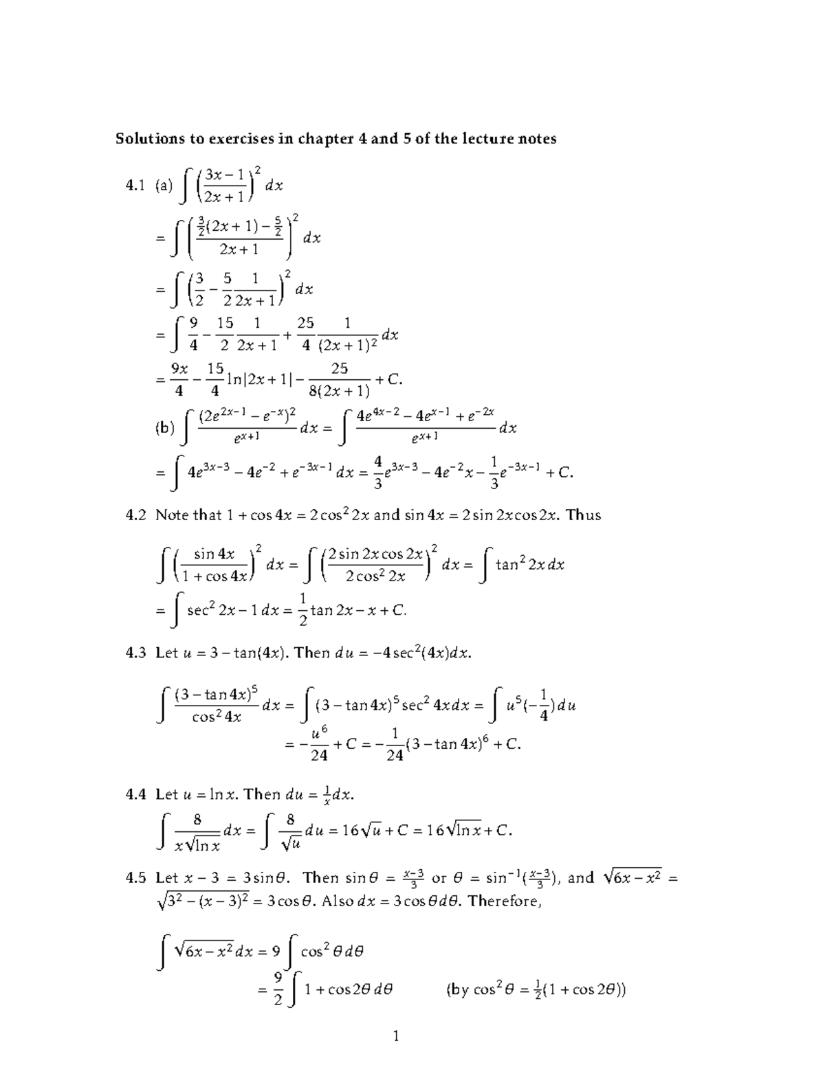 Solution chapter 4 5 - MA1521 - Solutions to exercises in chapter 4 and ...