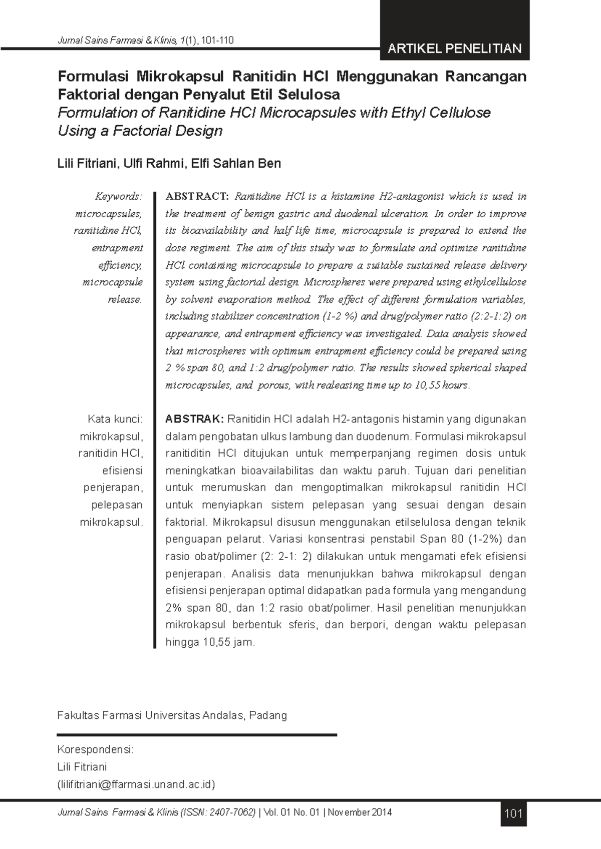 Formulasi Mikrokapsul Ranitidin HCl dengan Rancangan Faktorial - Jurnal ...