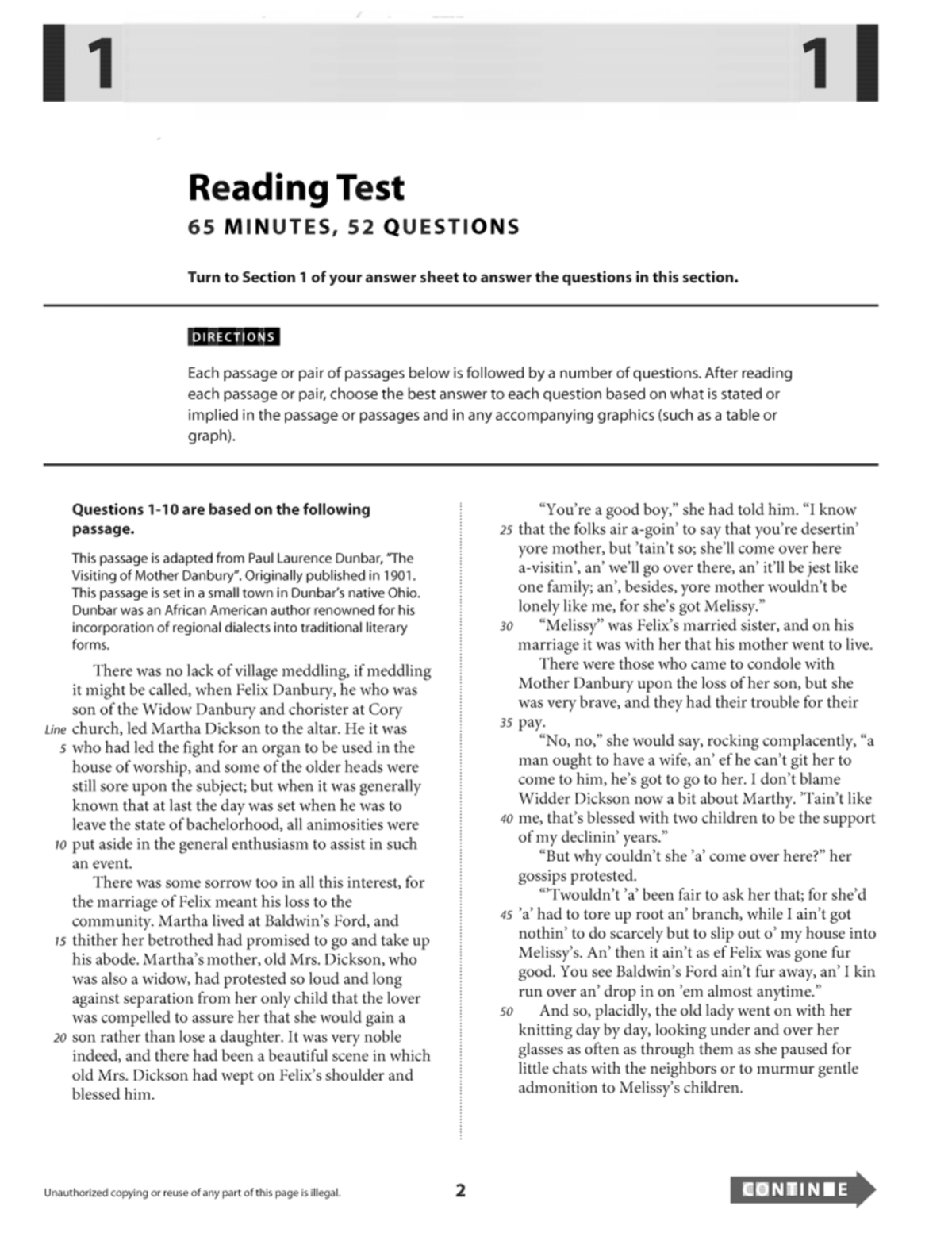 SAT Practice Test Study Sheet: 1 Reading Test with 52 Questions - Studocu