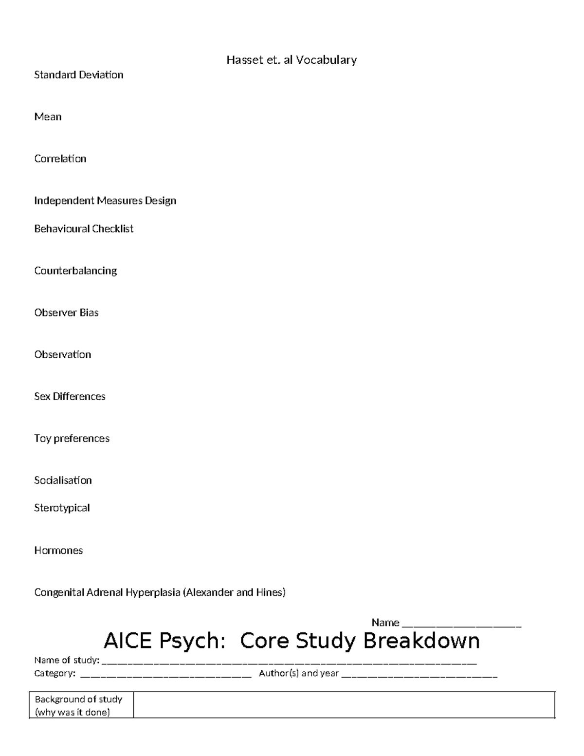 AICE Psych: Core Study Breakdown - Hasset et al. Analysis - Studocu