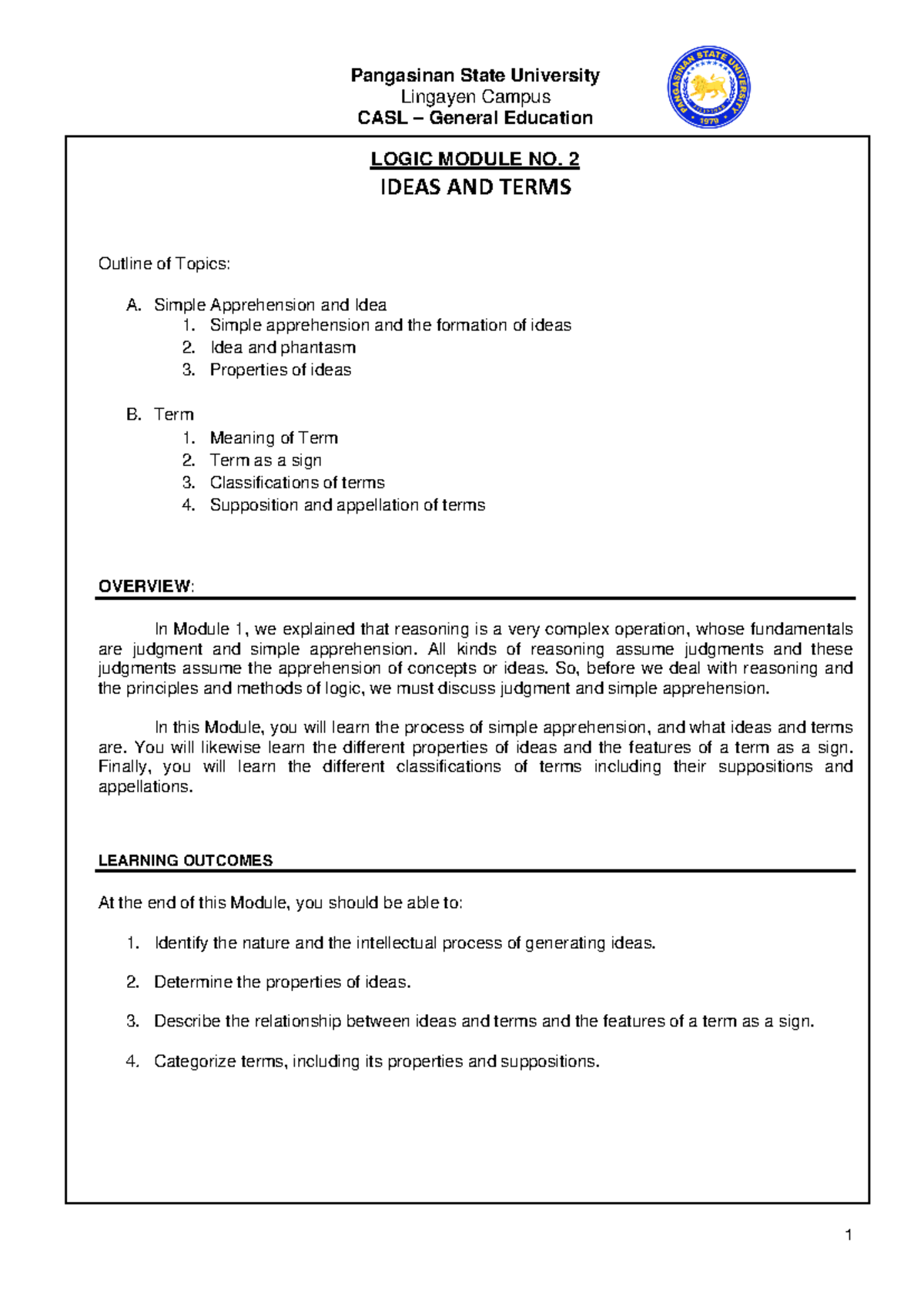 module 2 logic - Lingayen Campus CASL – General Education LOGIC MODULE ...