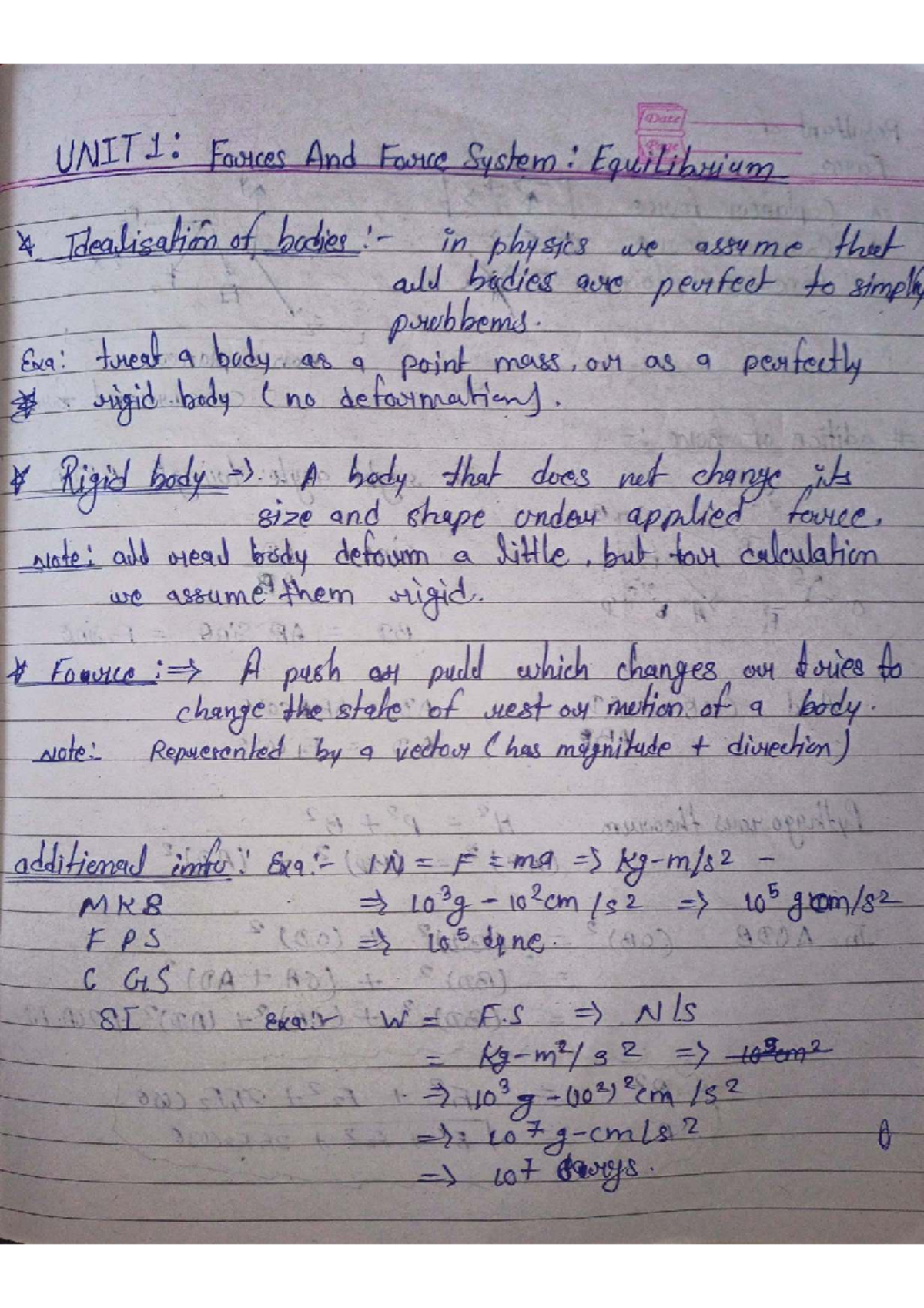 UNIT1: Forces and Force Systems - Equilibrium Notes for H Course - Studocu