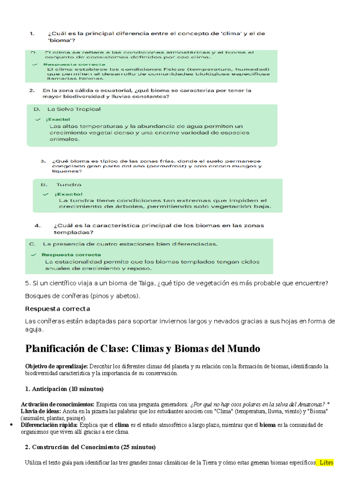 Planificación de Clase: Biomas y Climas del Mundo - 4to Bloque - Studocu
