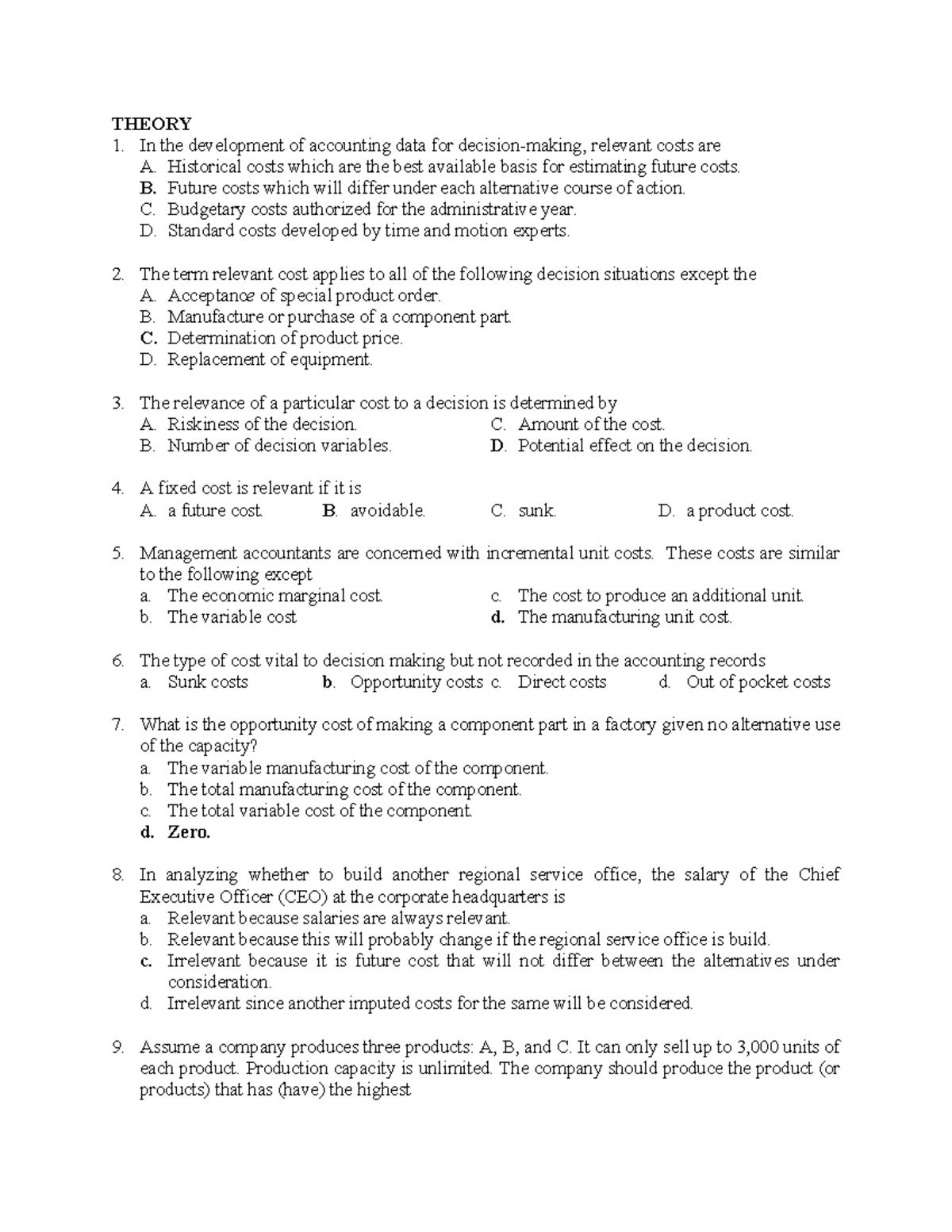 ACCT 101: Relevant Cost Analysis & Decision-Making Principles - Document Preview