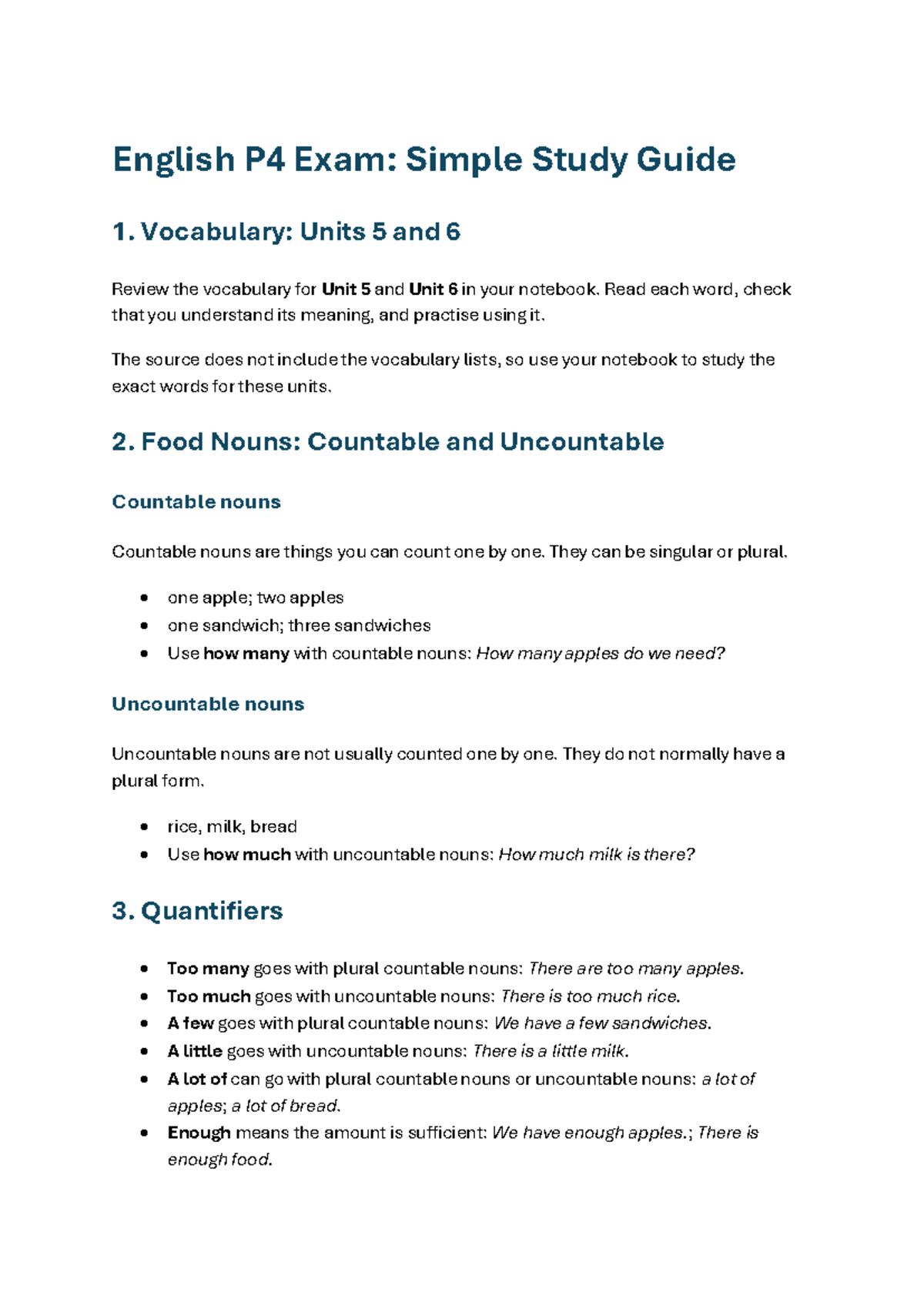 Inglés P4 Final Exam Study Guide: Vocabulary & Grammar Review - Studocu