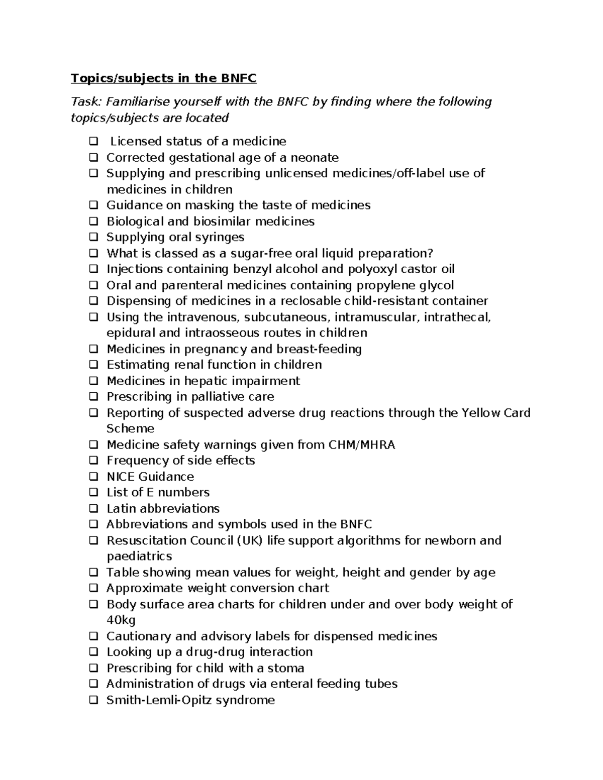 Topics BNF - Topics/subjects in the BNFC Task: Familiarise yourself ...