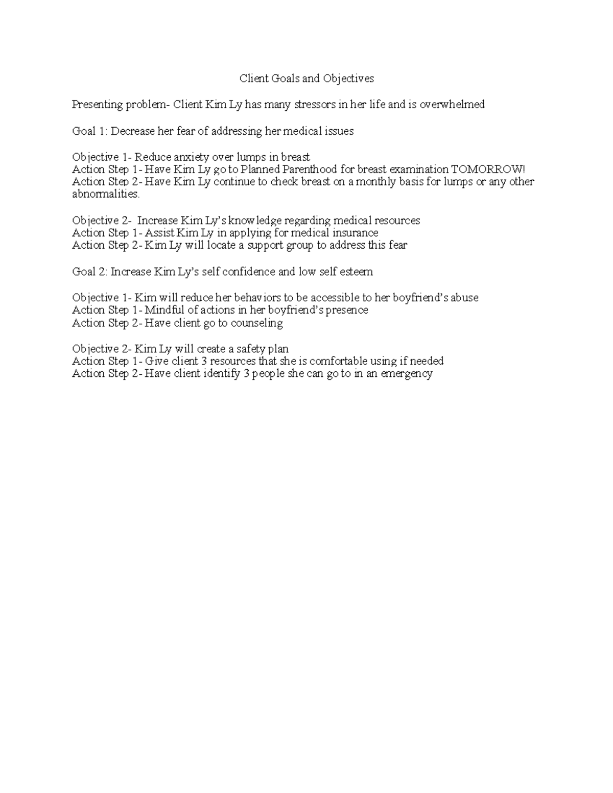 Client Goals and Objectives for Therapy: Kim Ly's Case Study - Studocu