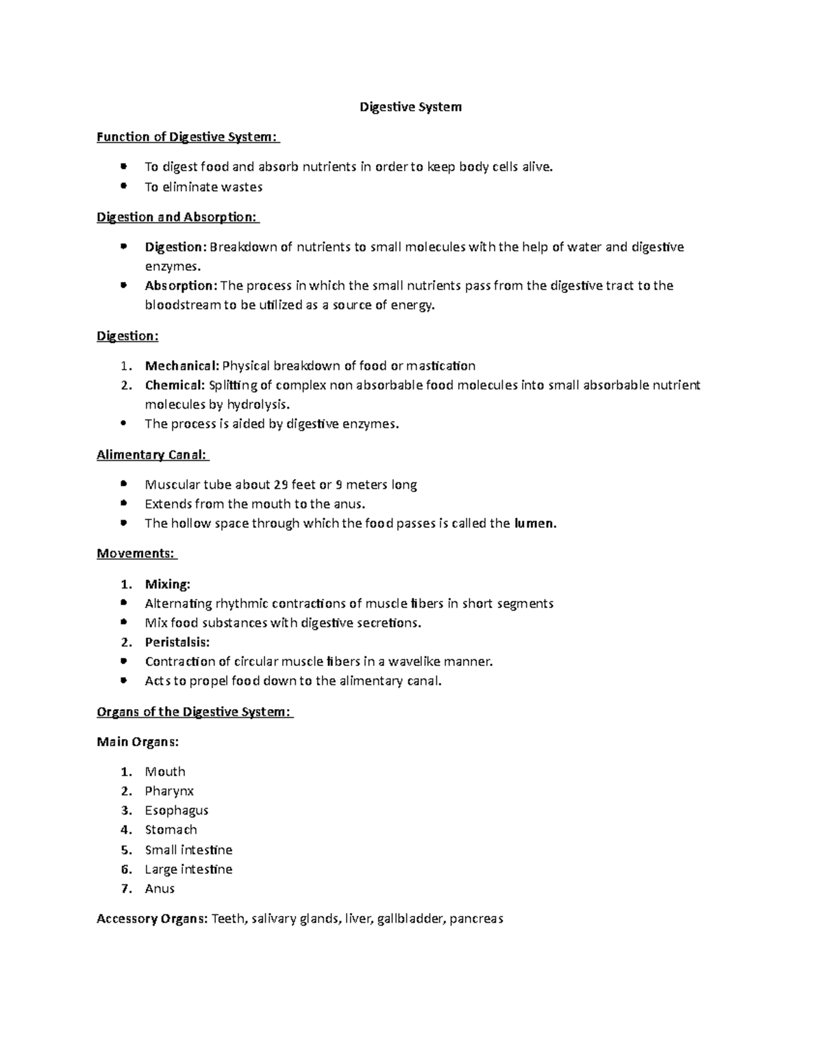 Digestive System Overview: Functions, Structures & Processes - Studocu