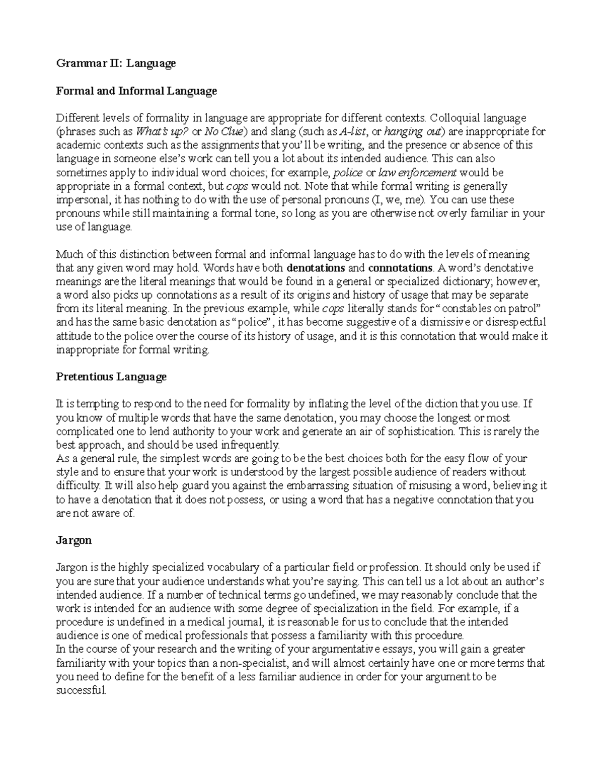 Grammar II: Understanding Formal vs. Informal Language in Context - Studocu