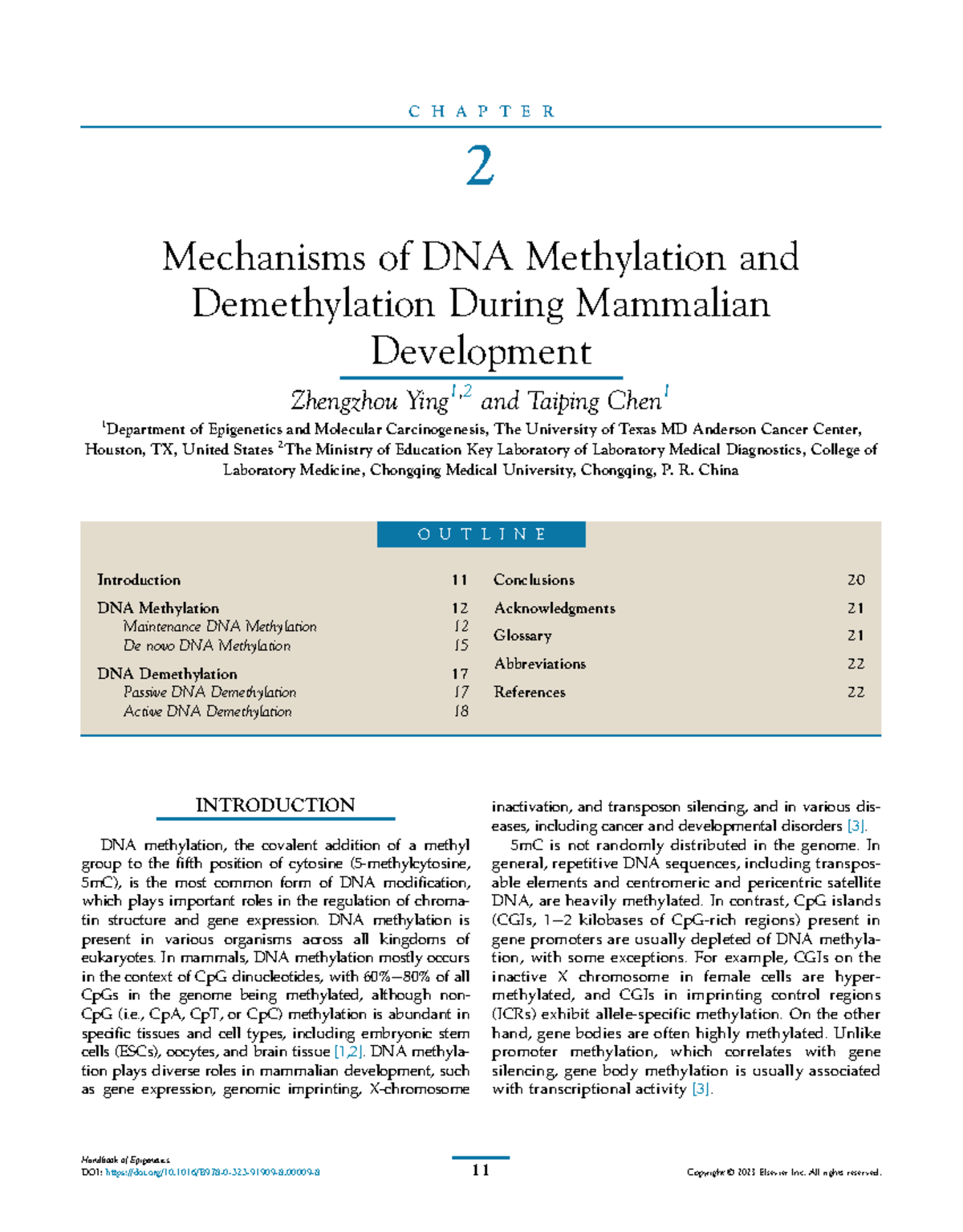 Chapter 2: Mechanisms of DNA Methylation & Demethylation in Mammalian ...
