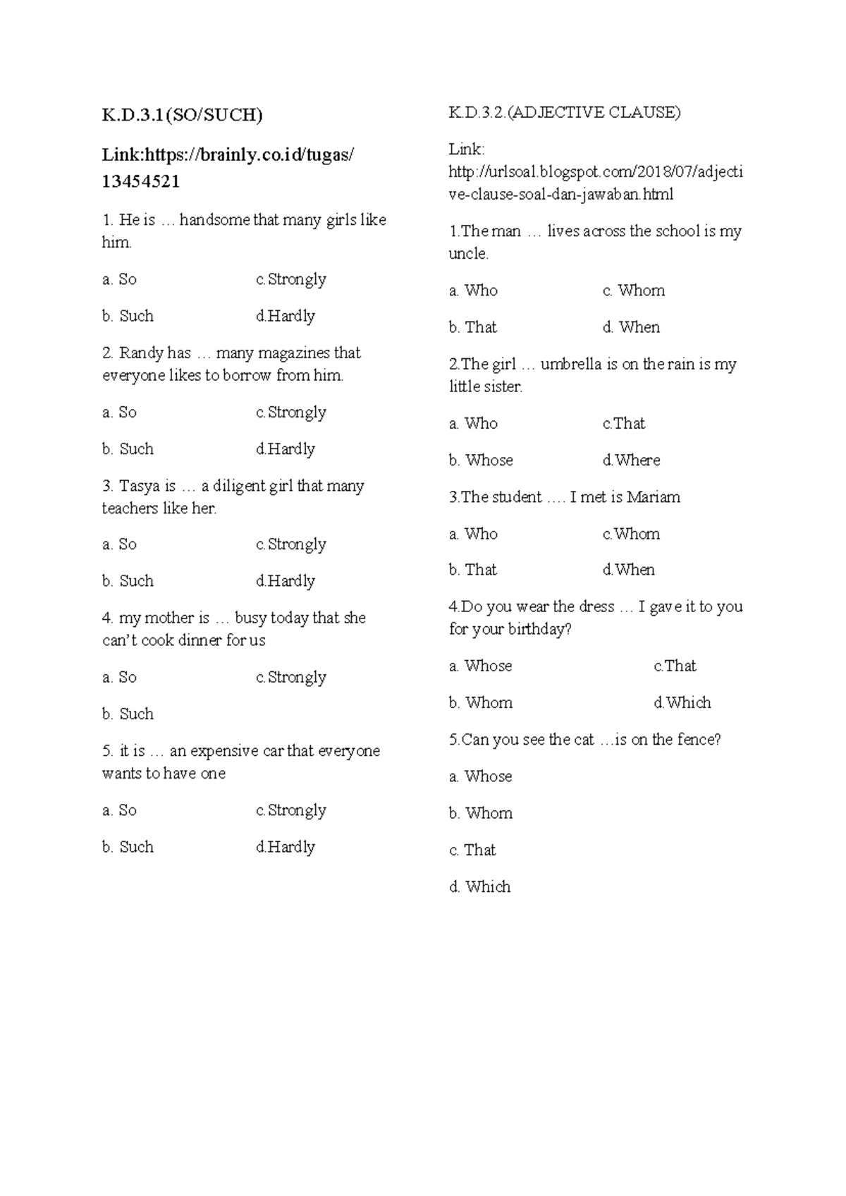 K.D.3.2-3.4 (ADJECTIVE CLAUSE, ADVERB, CONDITIONAL SENTENCE) Study ...