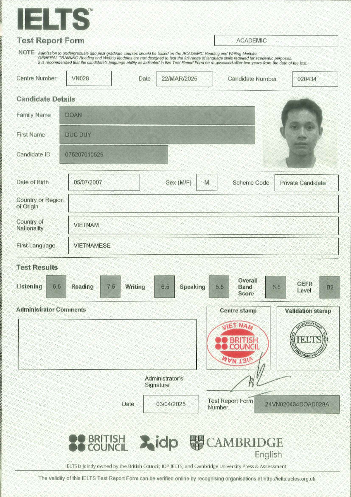 TM Test Report Form: IELTS Academic & General Training Results - Studocu