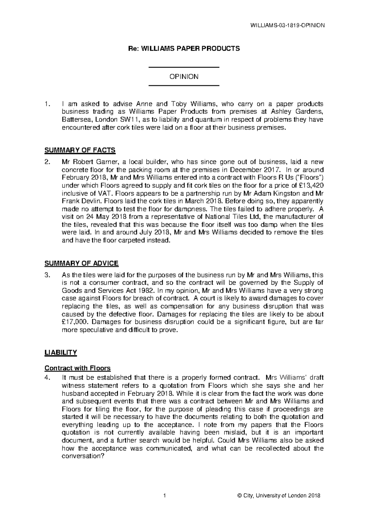 Williams Opinion Writing - Re: WILLIAMS PAPER PRODUCTS OPINION I am ...