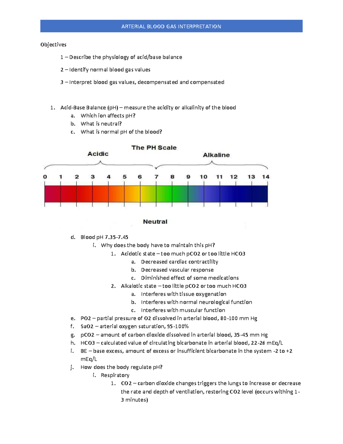 Abg 2 - ABG Lecture notes - ARTERIAL BLOOD GAS INTERPRETATION ...