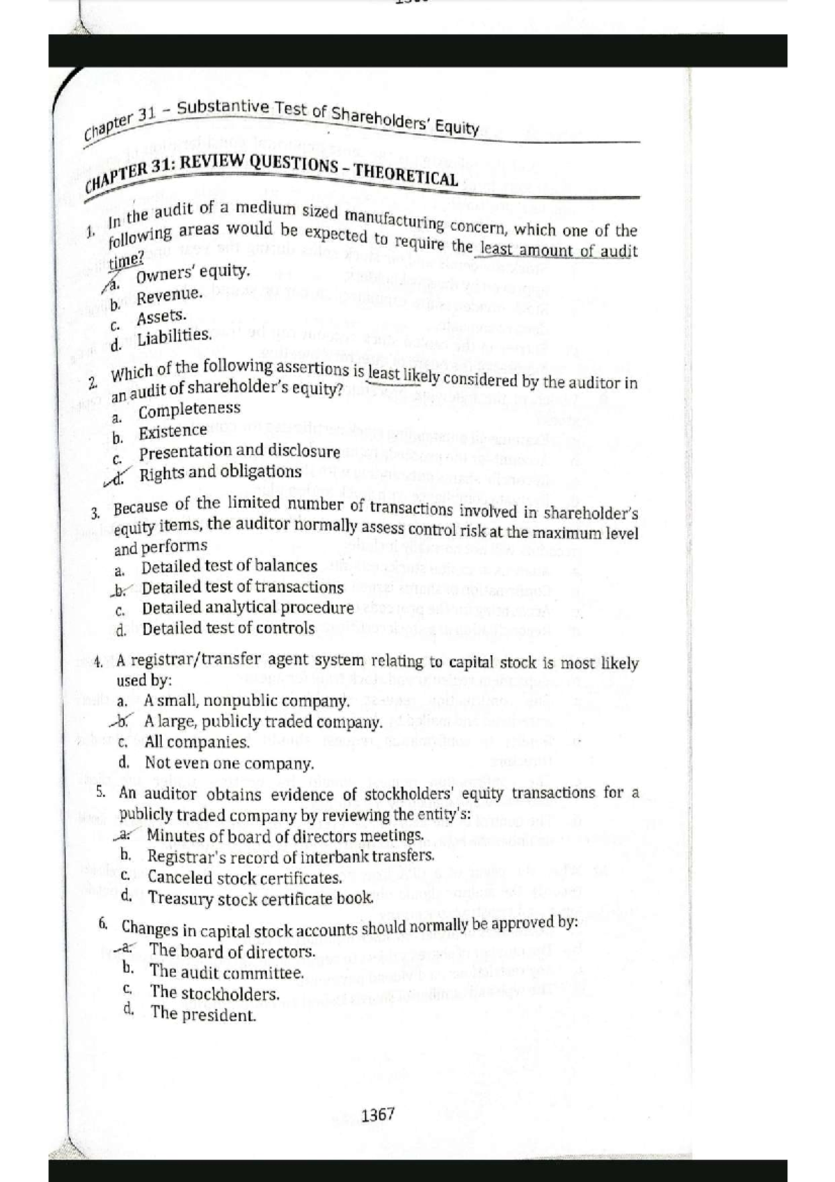 Chapter 31: Substantive Audit of Shareholders' Equity Review Questions ...