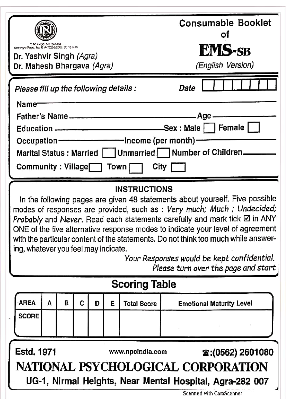 Emotional Maturity Scale (EMS) - Practical Assessment Guide - Studocu