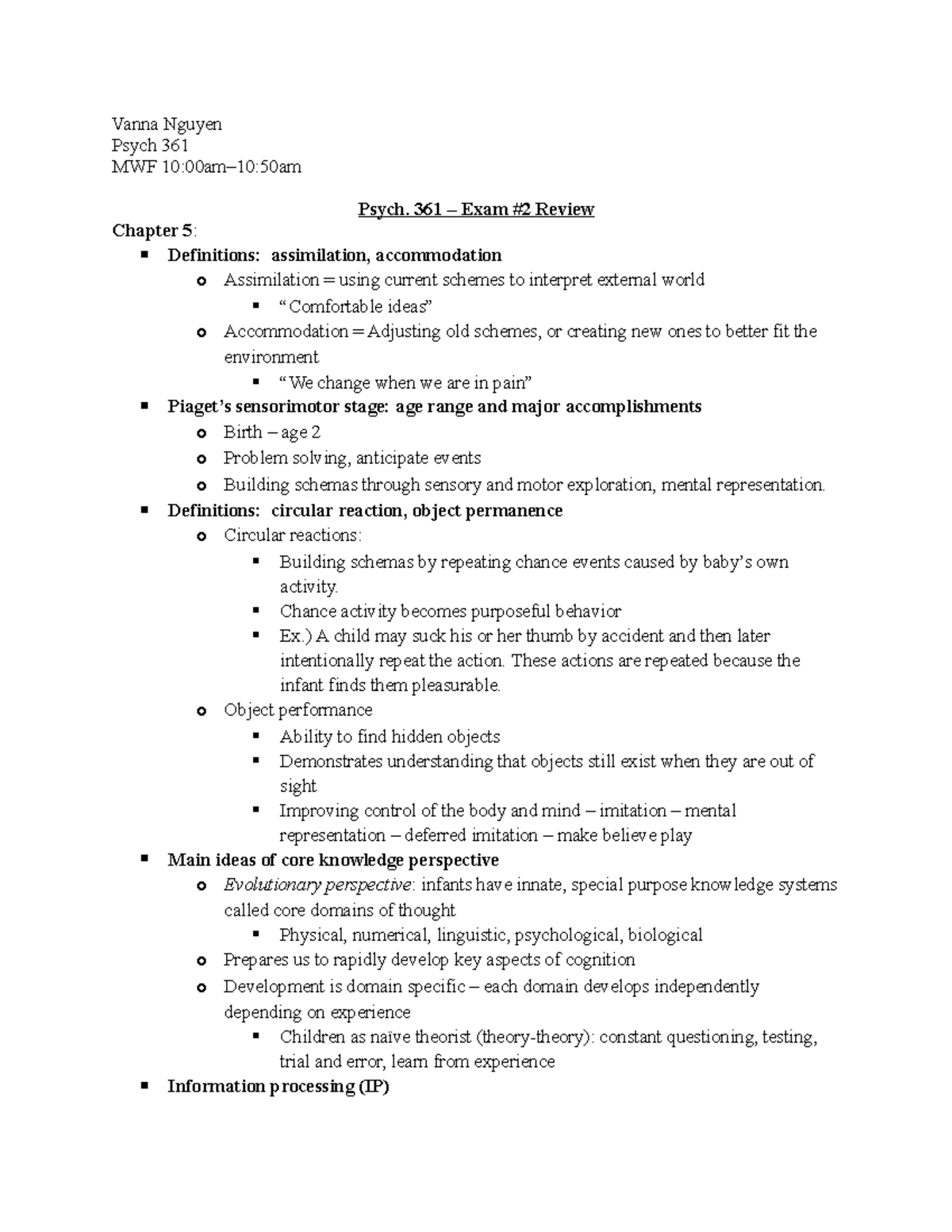 Psych 361 - Developmental Psychology EXAM 2 Study Guide Summary - Studocu