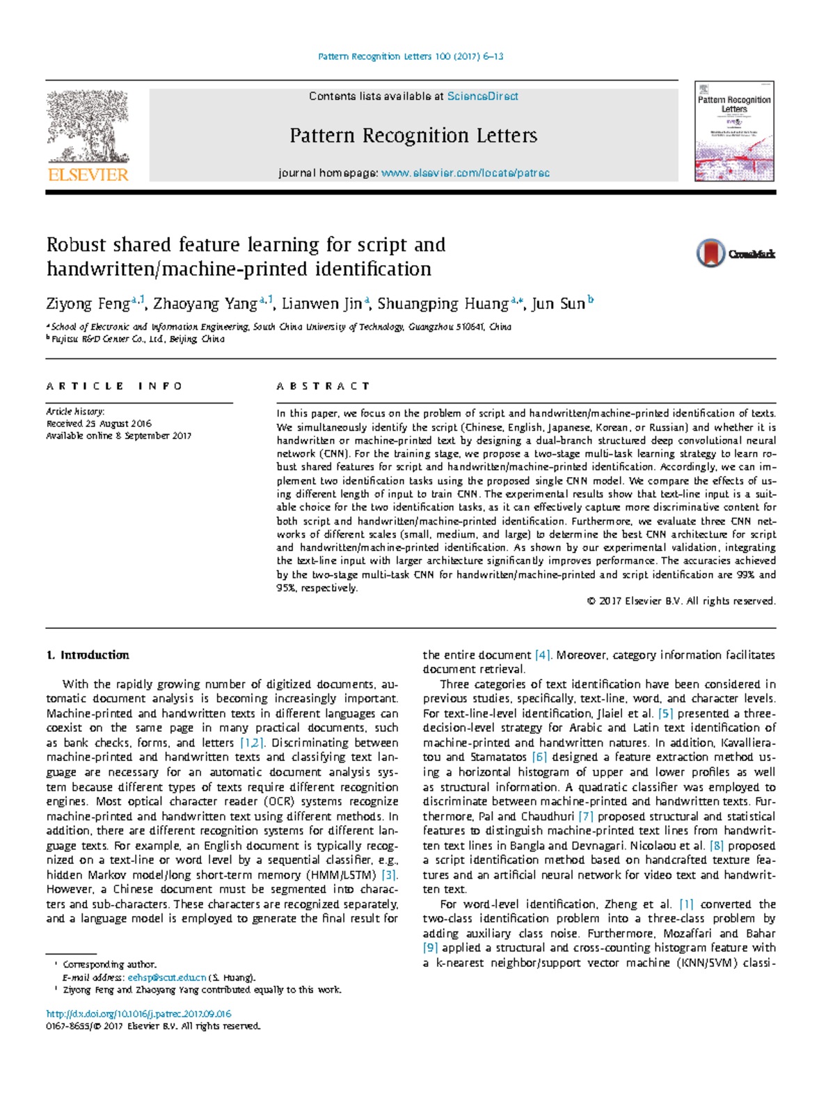 Robust Shared Feature Learning for Script & Handwritten ID - Studocu