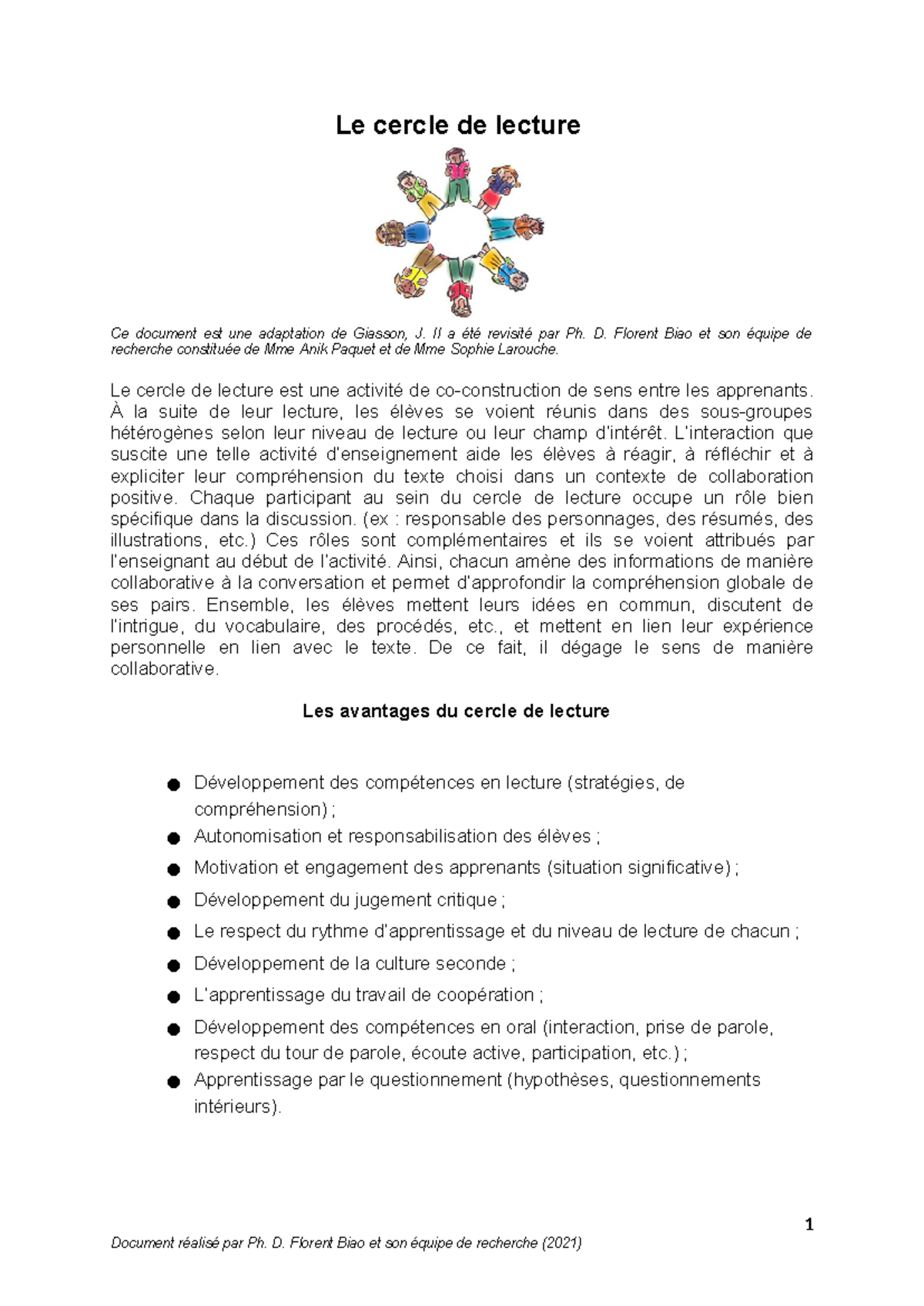 Cahier du Cercle de Lecture - Ph. D. Florent Biao (2021) - Studocu