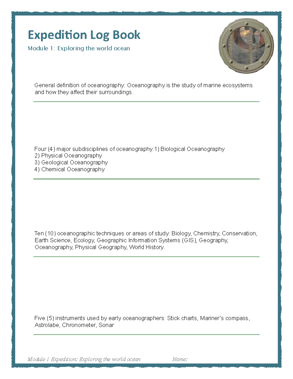 Oceanography Overview: Key Concepts & Instruments (Log Book 1) - Studocu