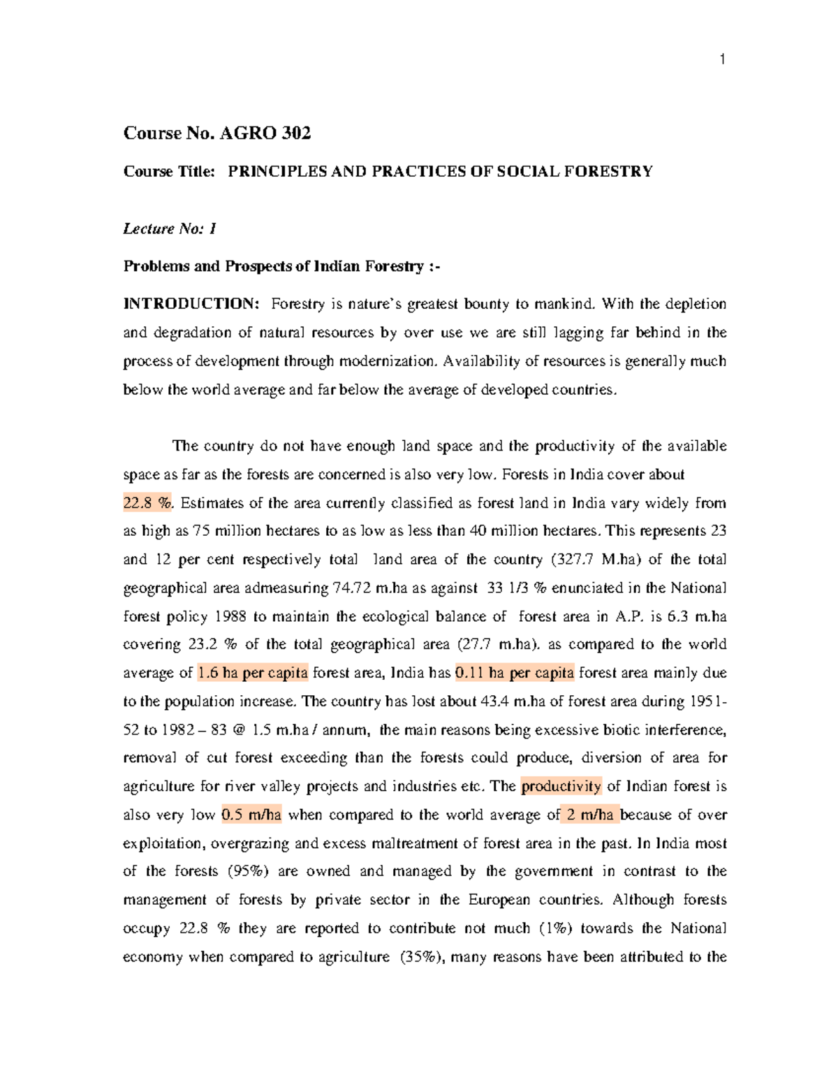 AGRO302 - Lecture Notes on Indian Forestry: Problems and Practices ...