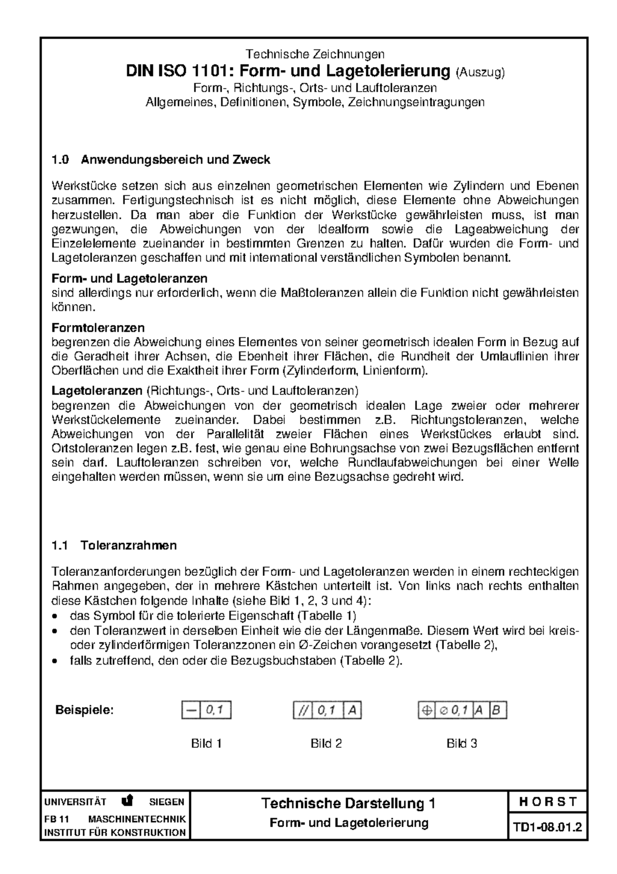 Technische Zeichnungen und Lagetolerierungen (DIN ISO 1101 ...