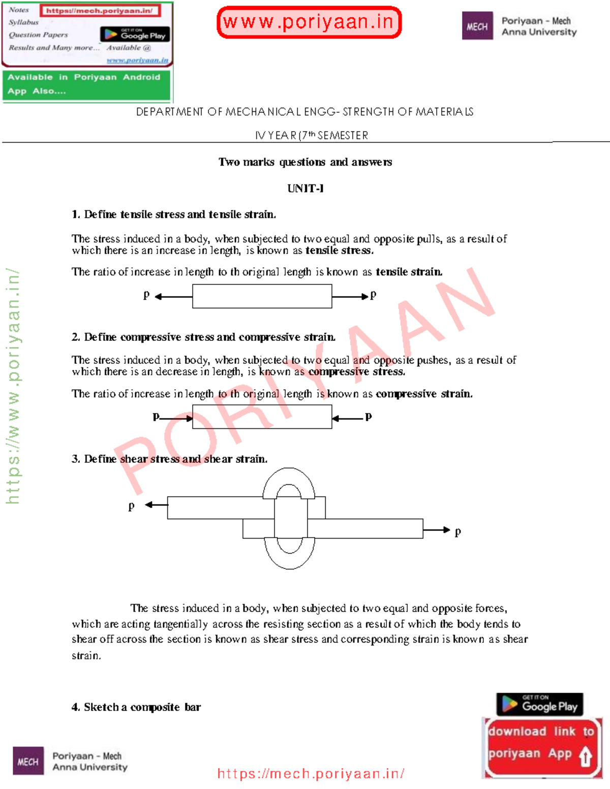 CE3491 Strength of Materials IV Year (7th Semester) 2 Marks Q&A - Studocu