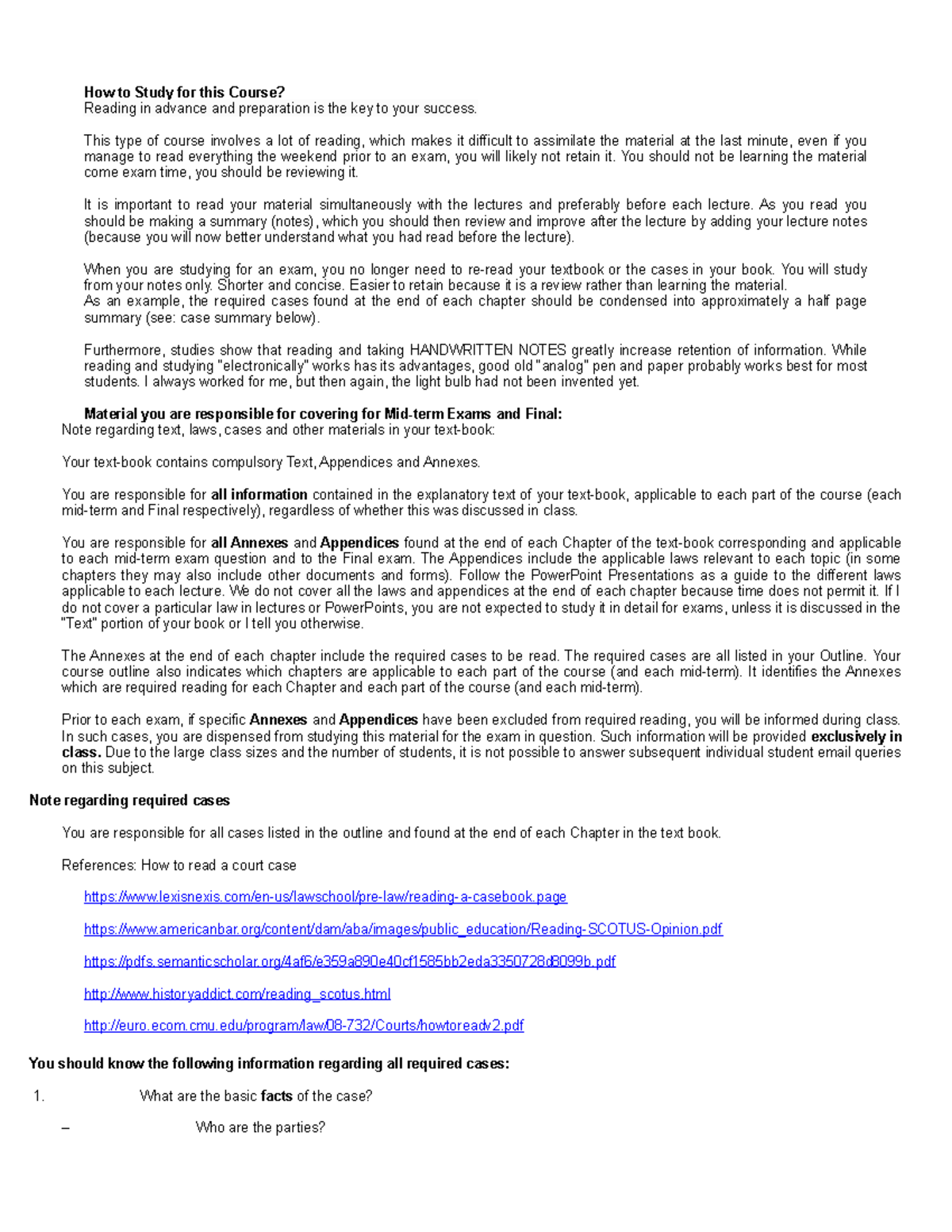 Study and Exam guidelines - How to Study for this Course? Reading in ...