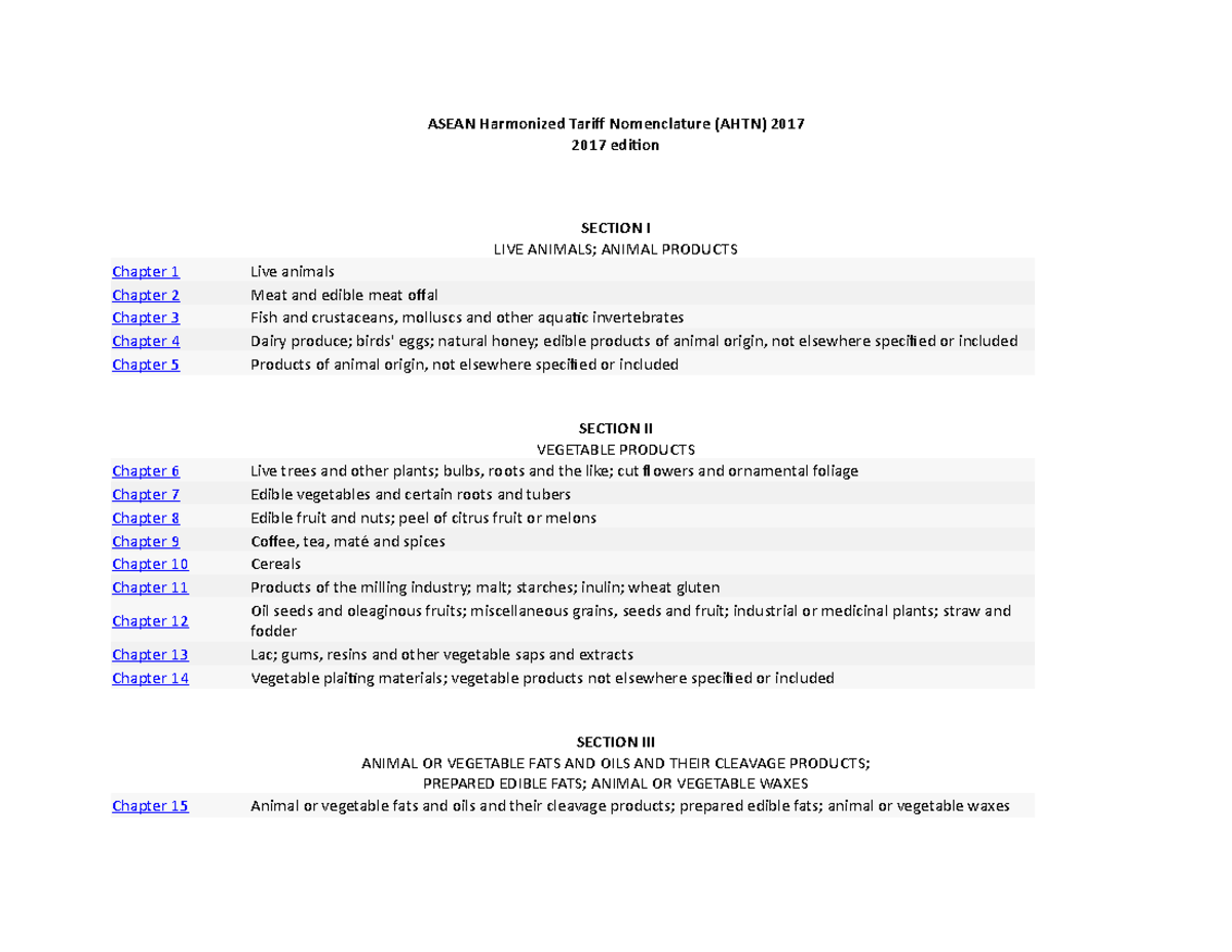 ASEAN Harmonized Tariff Nomenclature (AHTN) Cycle 1 Overview - Studocu