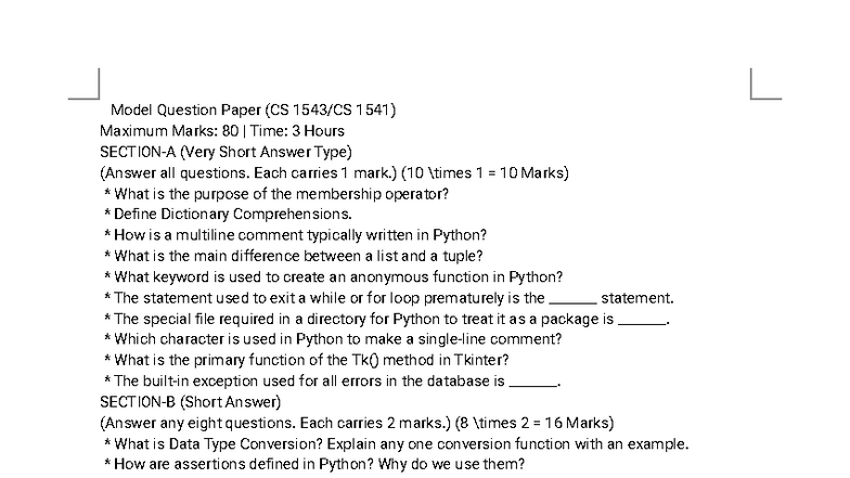 Model Question Paper (CS 1543-CS 1541) - Python Concepts & Functions ...