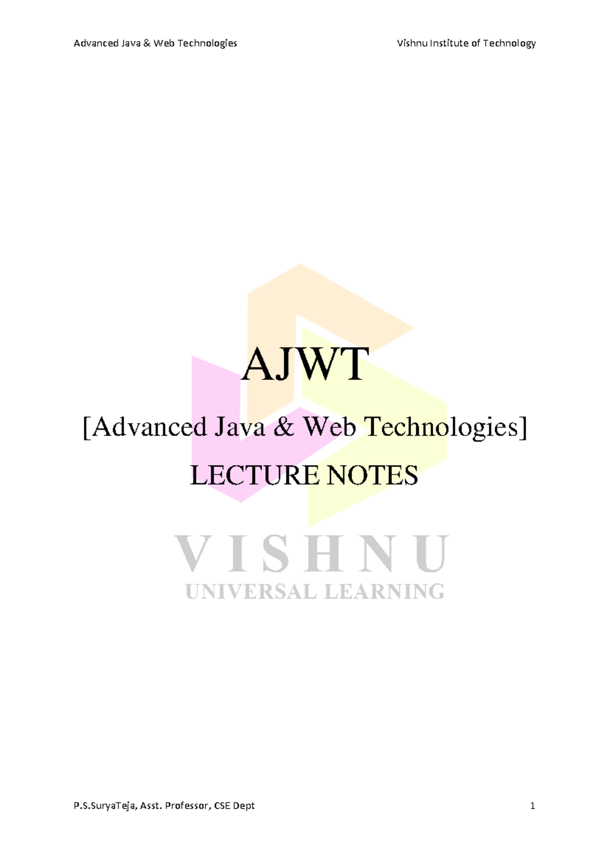 AJWT Lecture Notes - Advanced Java & Web Technologies (R) - Studocu