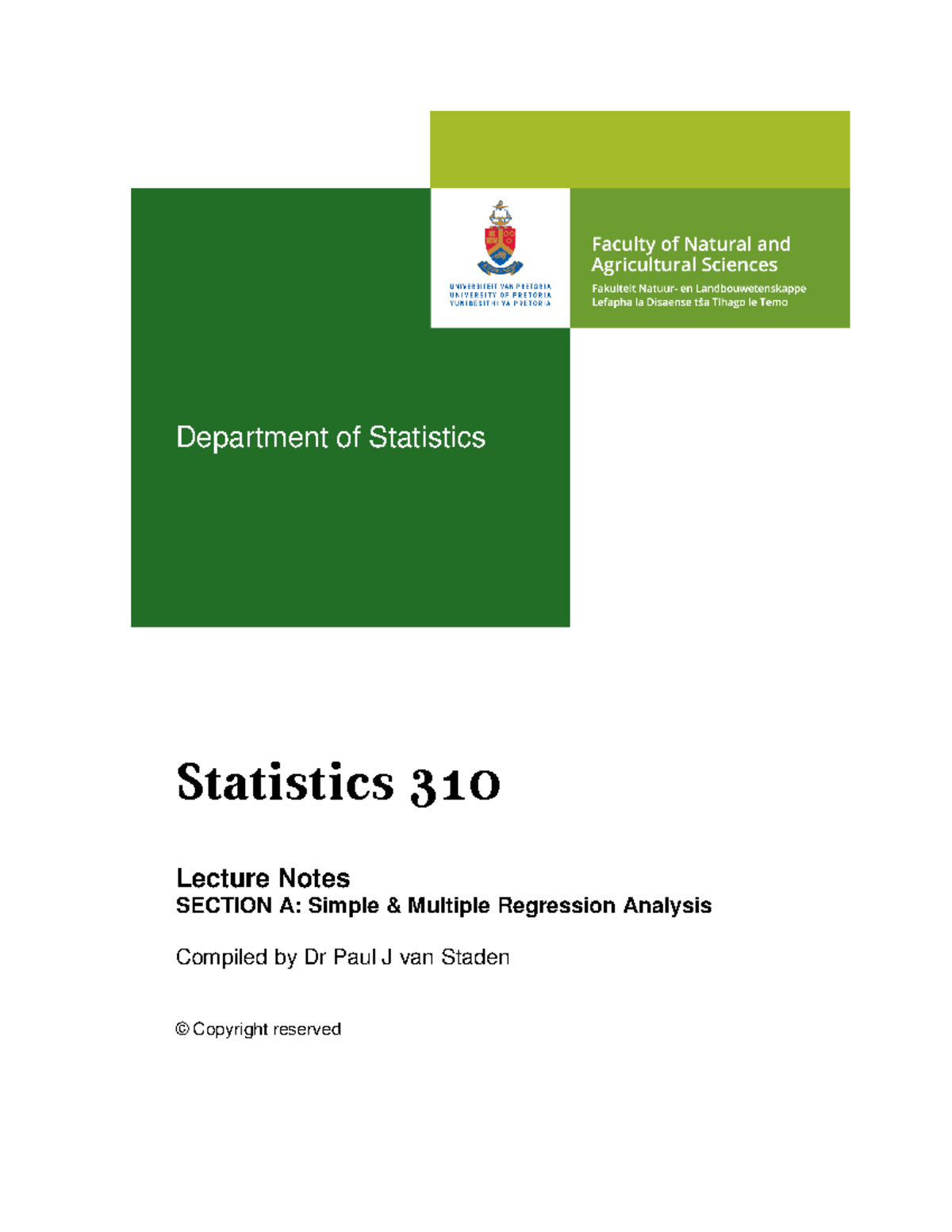 STK310Lecture Notes 2023Section A - Department of Statistics Statistics ...