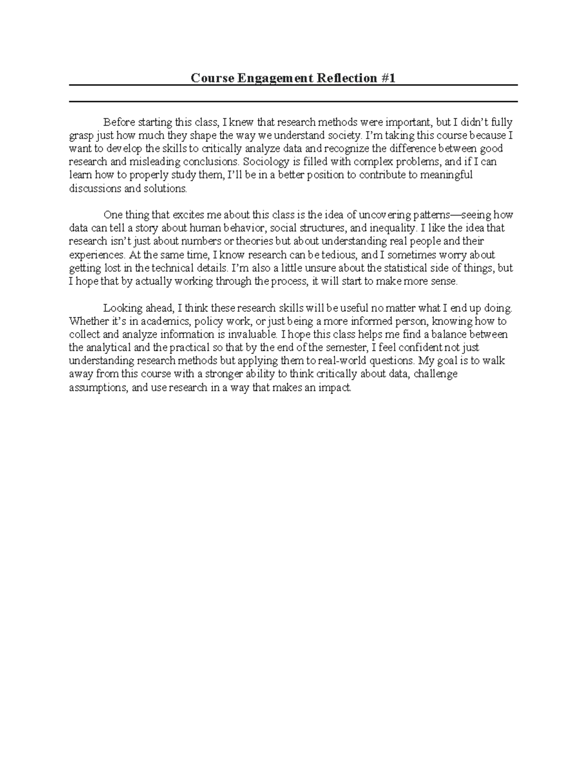 Research Methods - Course Engagement Reflection #1 Insightful Overview ...