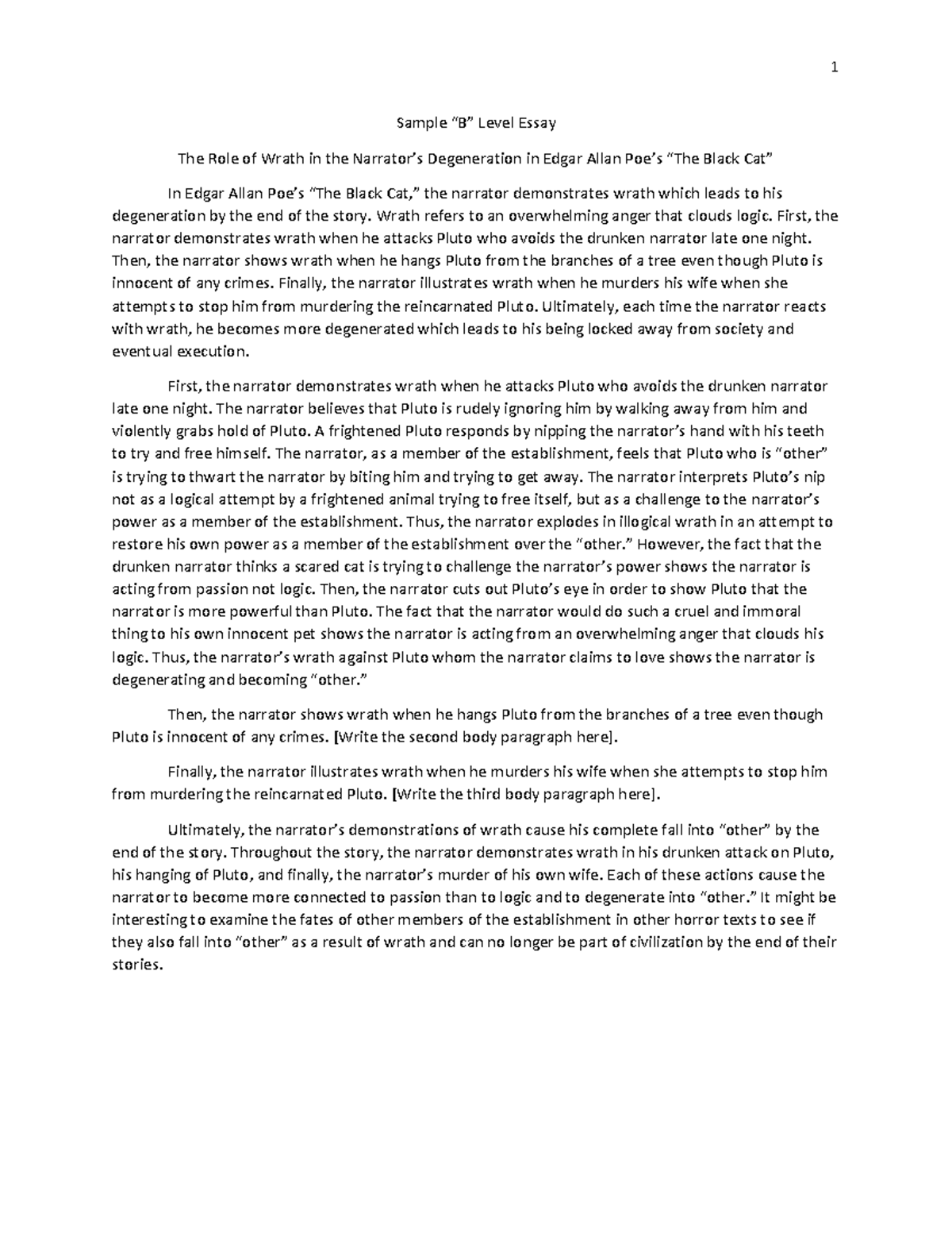 ENG 101: Sample Essay on the Role of Wrath in Poe's 