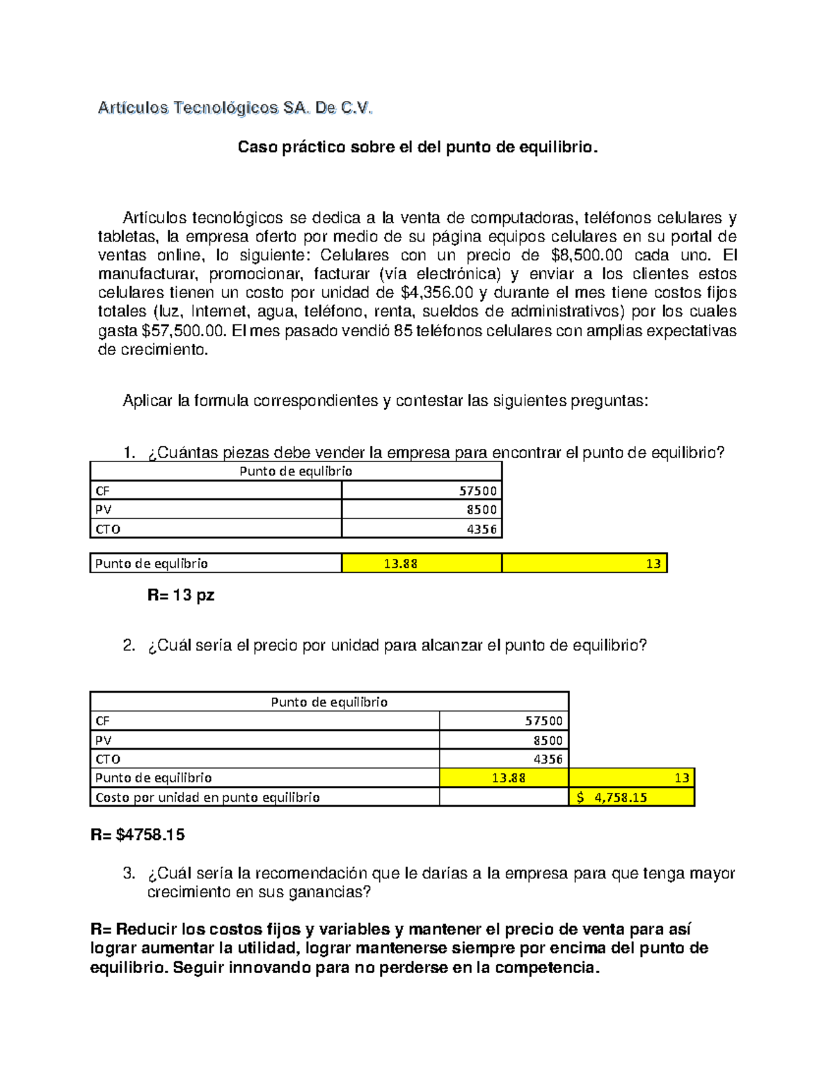 Caso Práctico: Punto de Equilibrio - Análisis de Ventas y Costos - Studocu