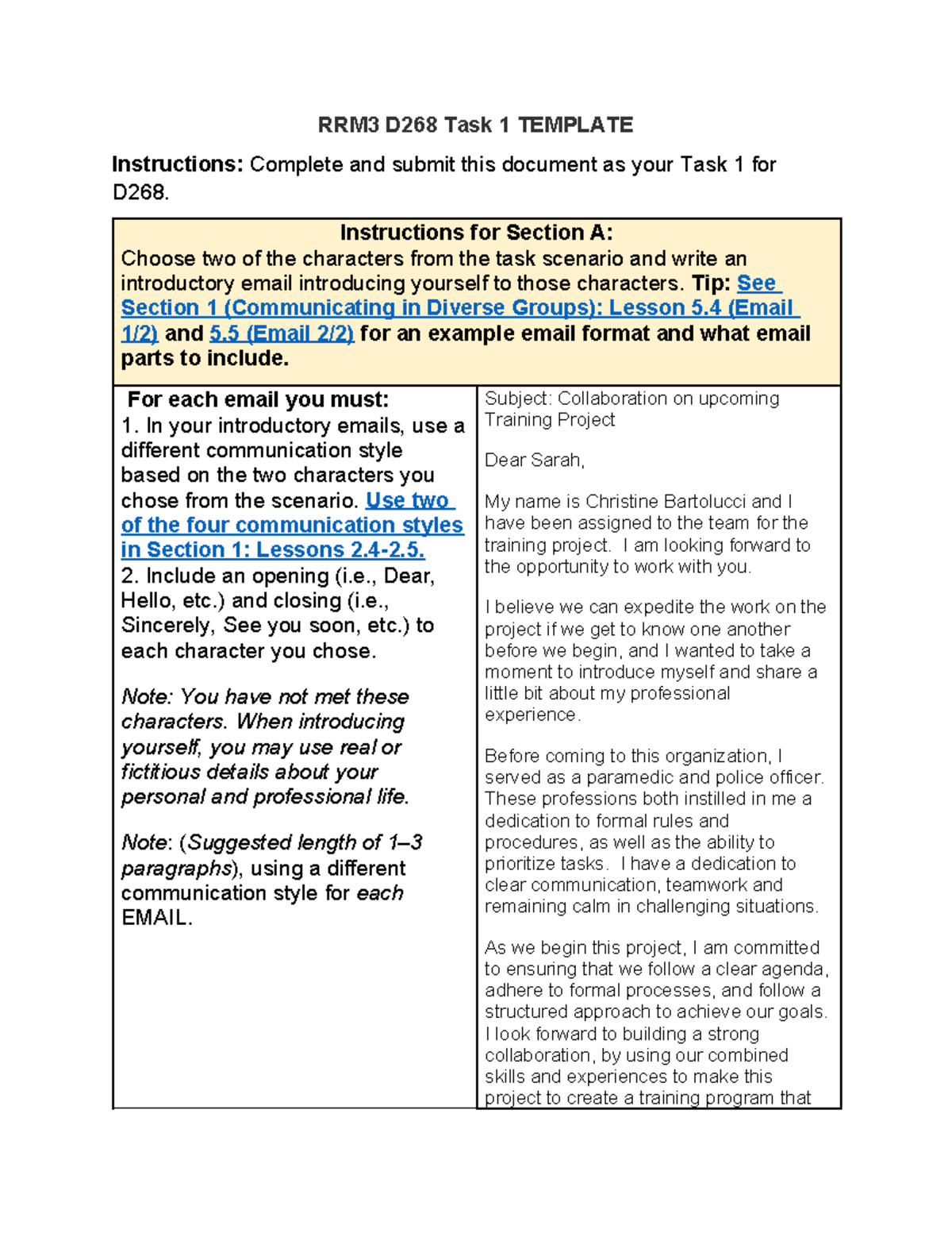 Comm Task 1 - Type of Communication - RRM3 D268 Task 1 TEMPLATE ...