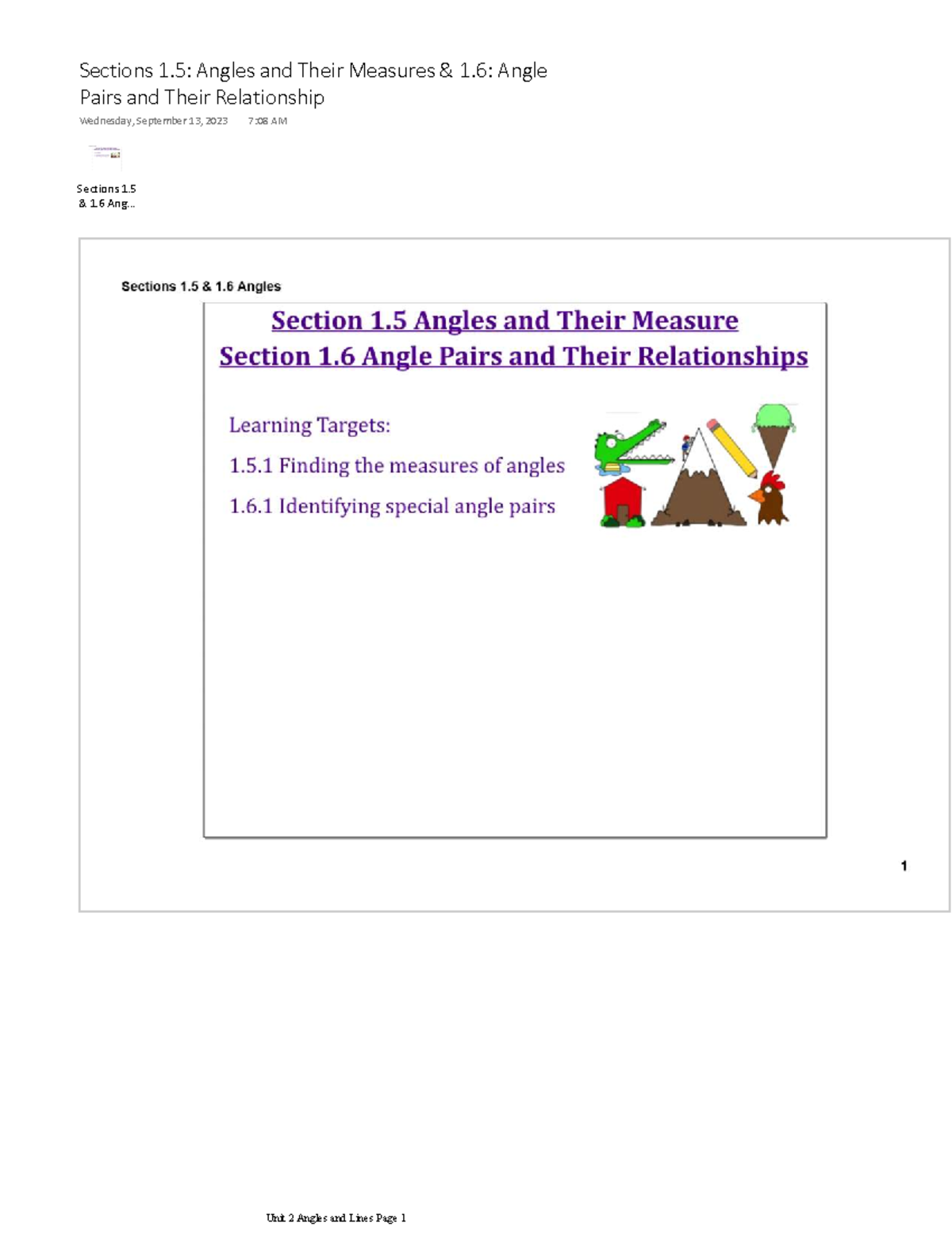 Unit 2: Angles & Lines - Sections 1.5 & 1.6 Review - Studocu