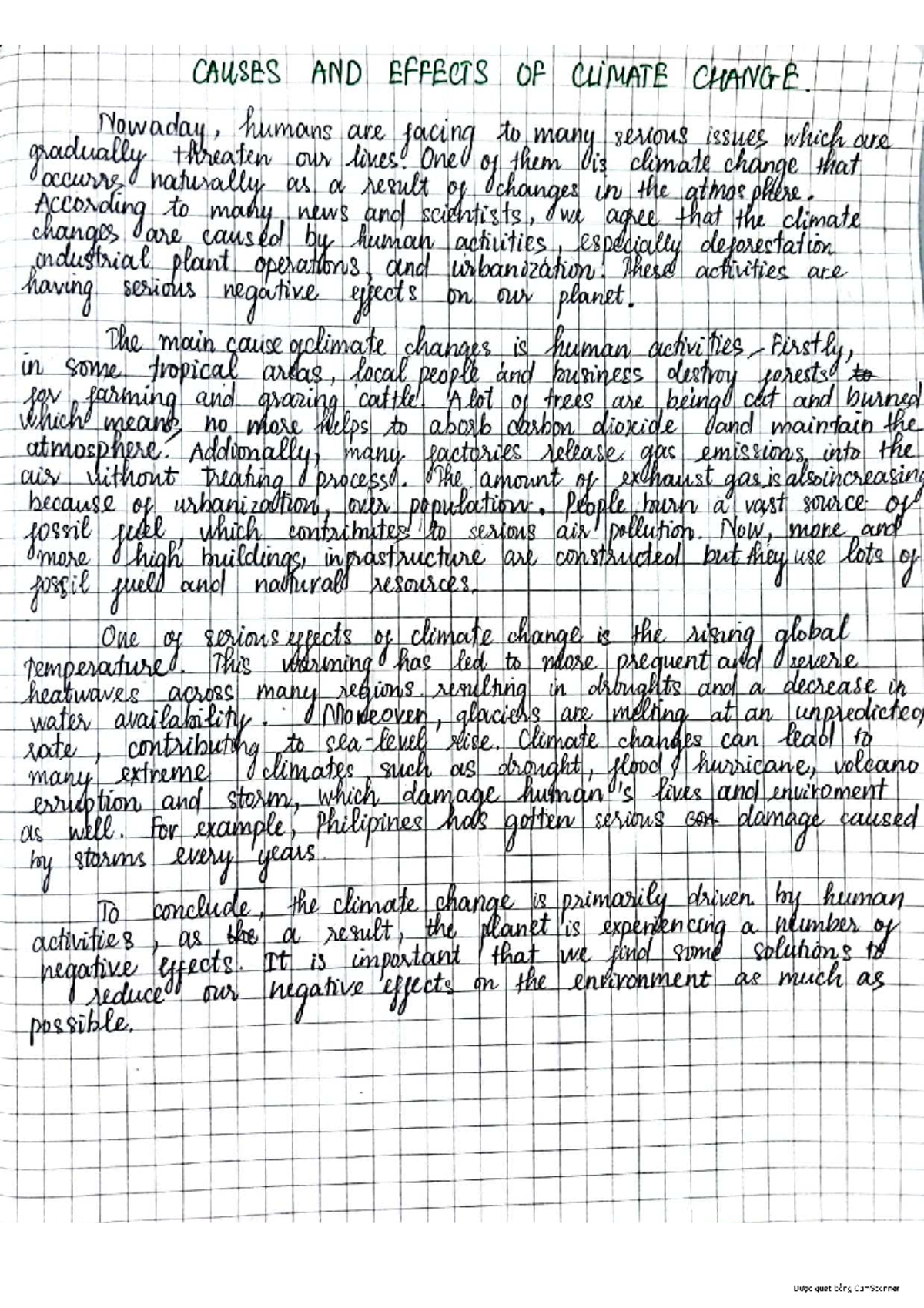CAUSES AND EFFECTS OF CLIMATE CHANGE - ESSAY (ENV 101) - Studocu