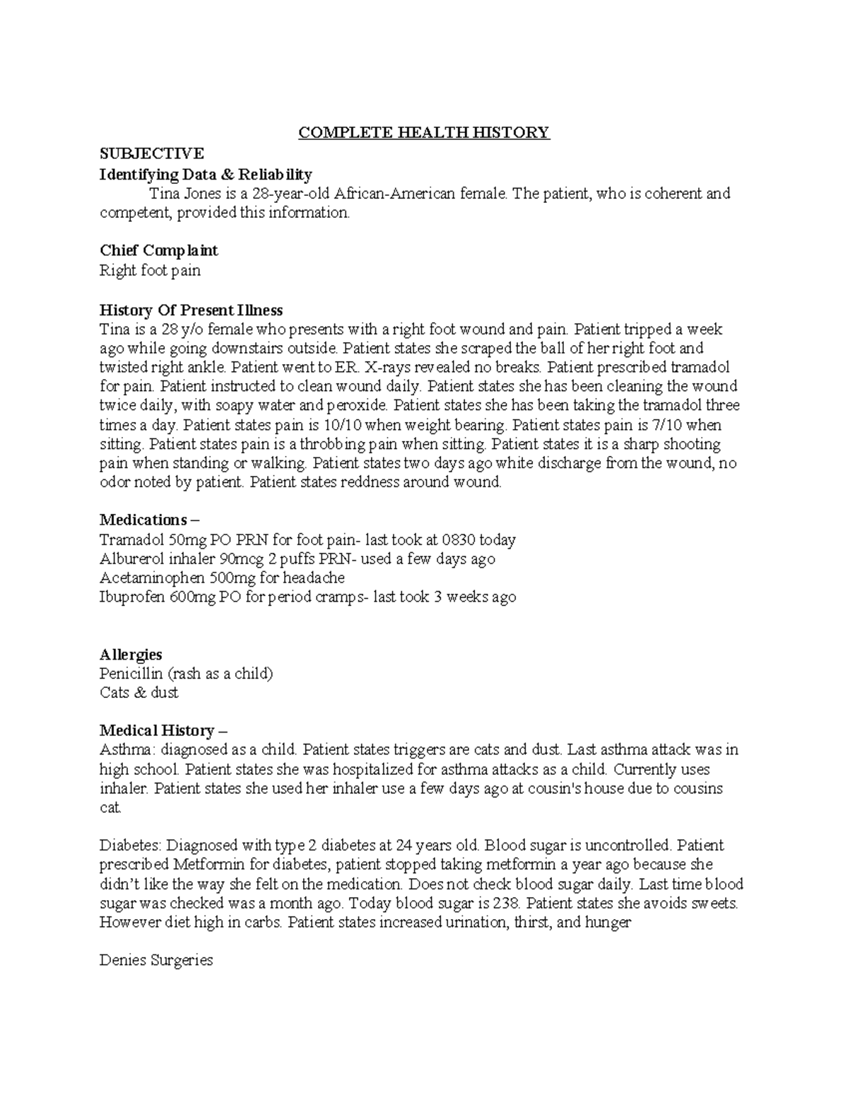 Health History Review: Patient Case Study for Health Assessment - Studocu