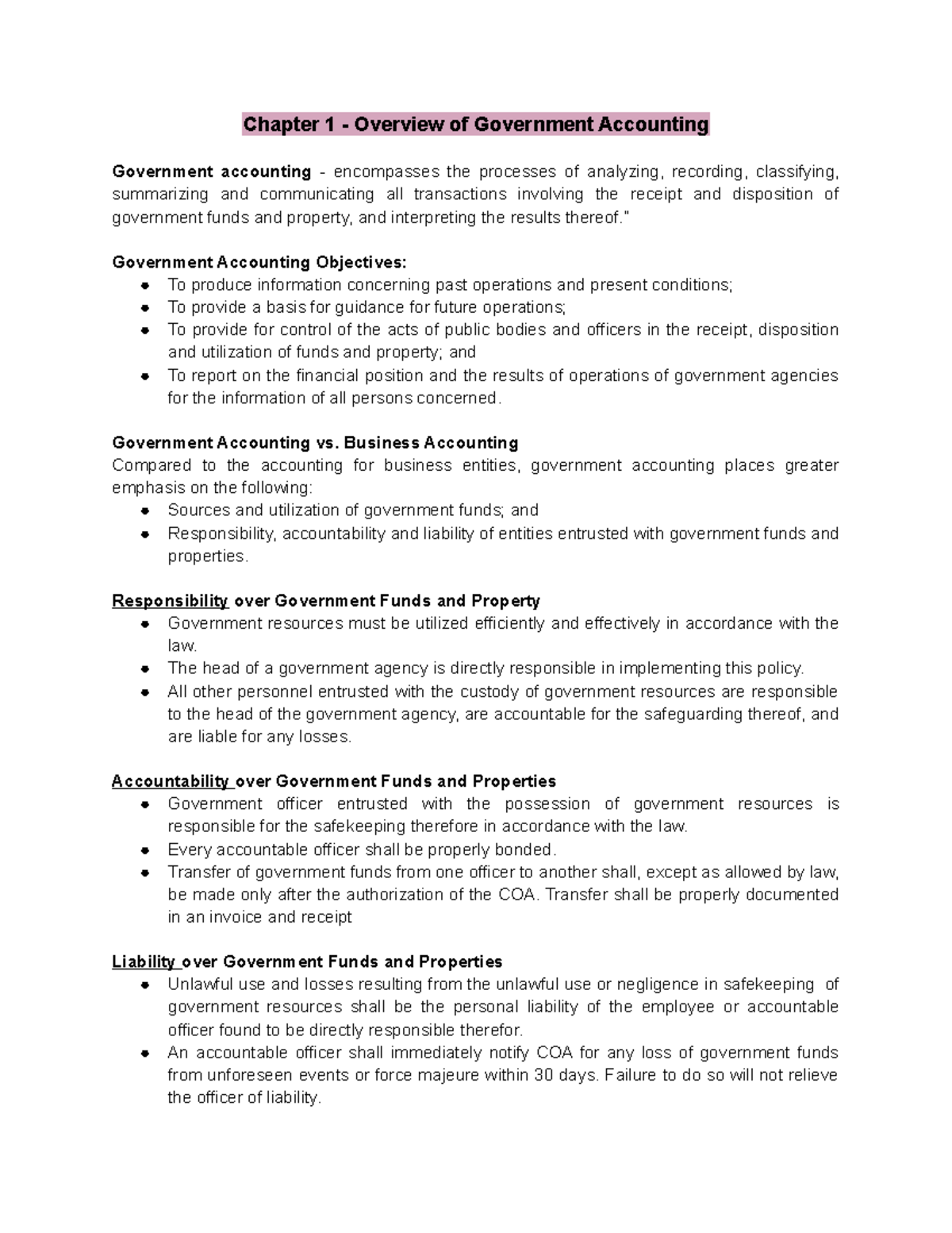 Chapter 1-2 Summary: Government Accounting & Budget Process Overview ...