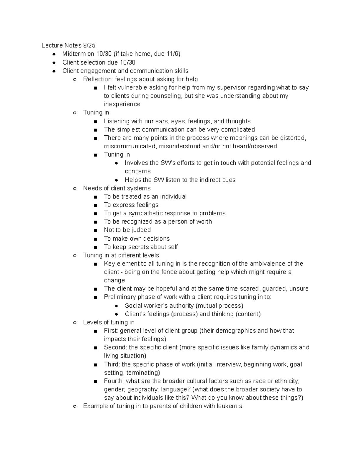 SW 505 Week 4 Lecture Notes: Tuning In & Communication Skills - Studocu