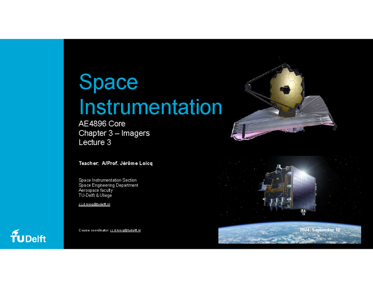 AE4896 Space Instrumentation Core Lecture: Chapter 3 Imagers - Studeersnel