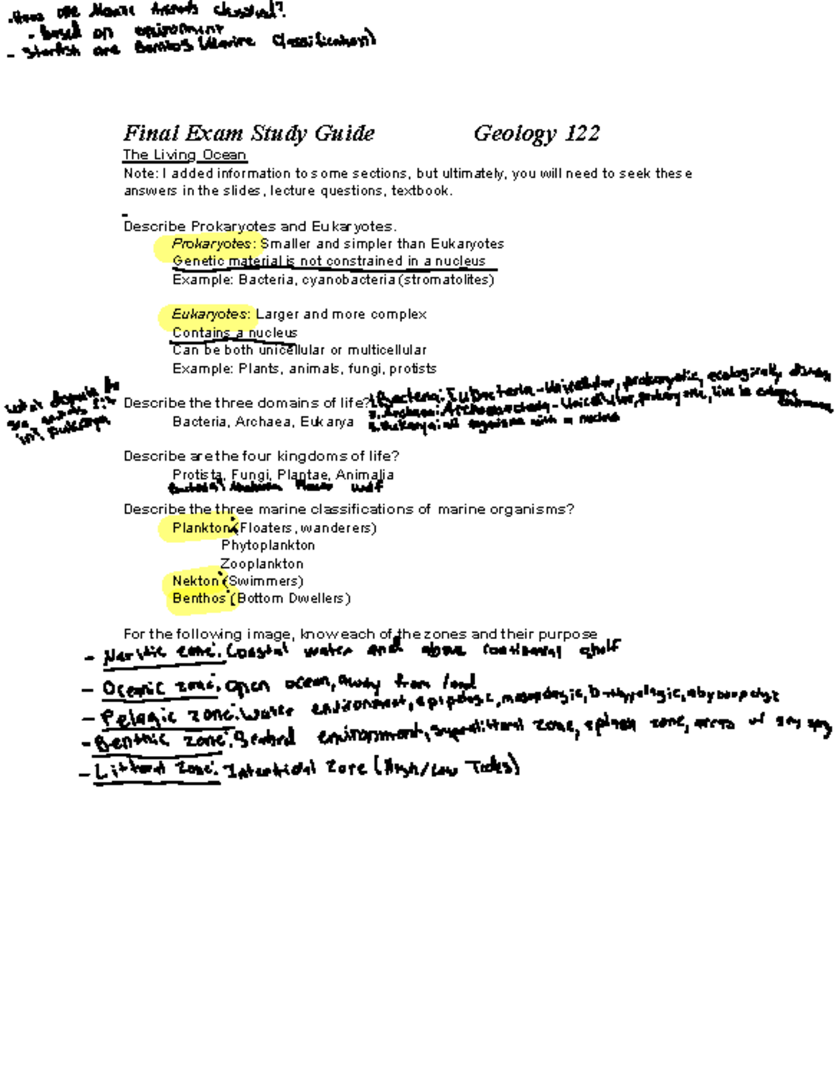 Final Exam Study Guide: Marine Biology & Ecosystem Dynamics (Geology ...