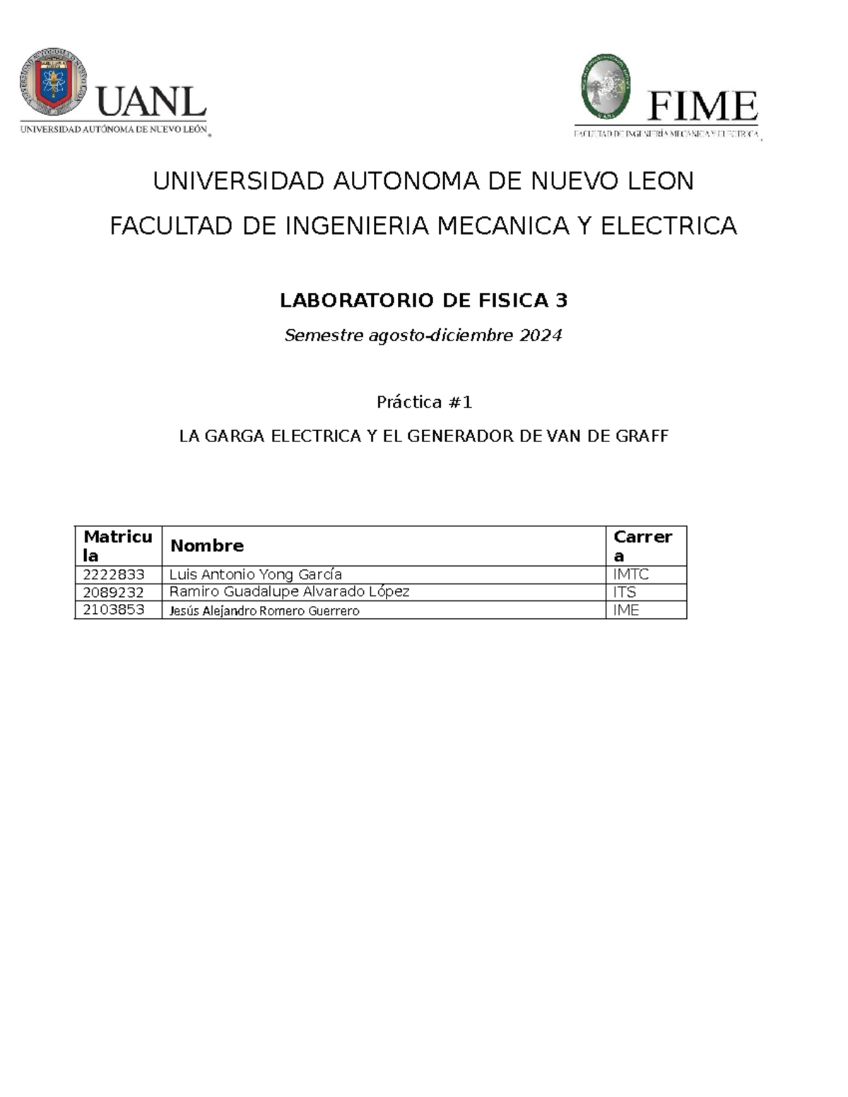 Practica 1 lab fisica 3 - UNIVERSIDAD AUTONOMA DE NUEVO LEON FACULTAD ...