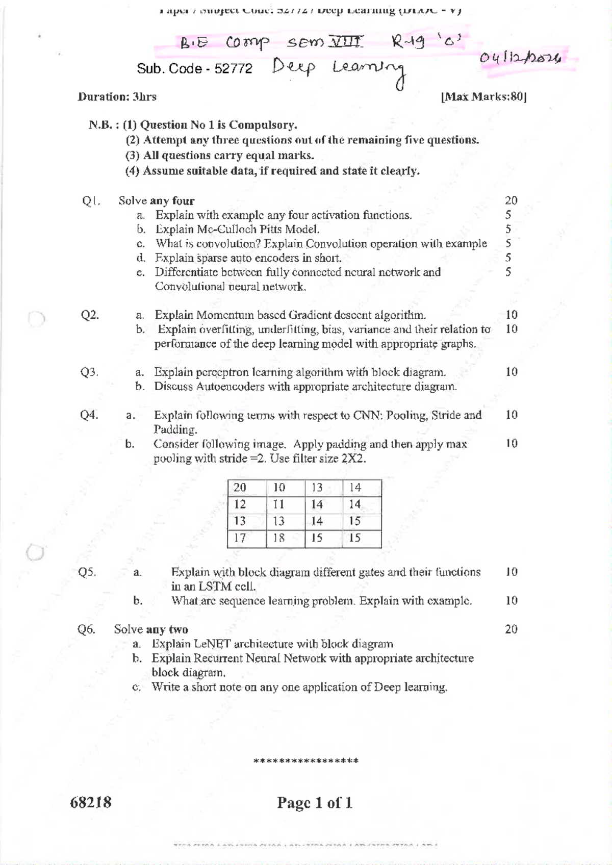 Deep Learning Exam Notes (DLUC V) - B.E Comp SEM 341141 - Studocu