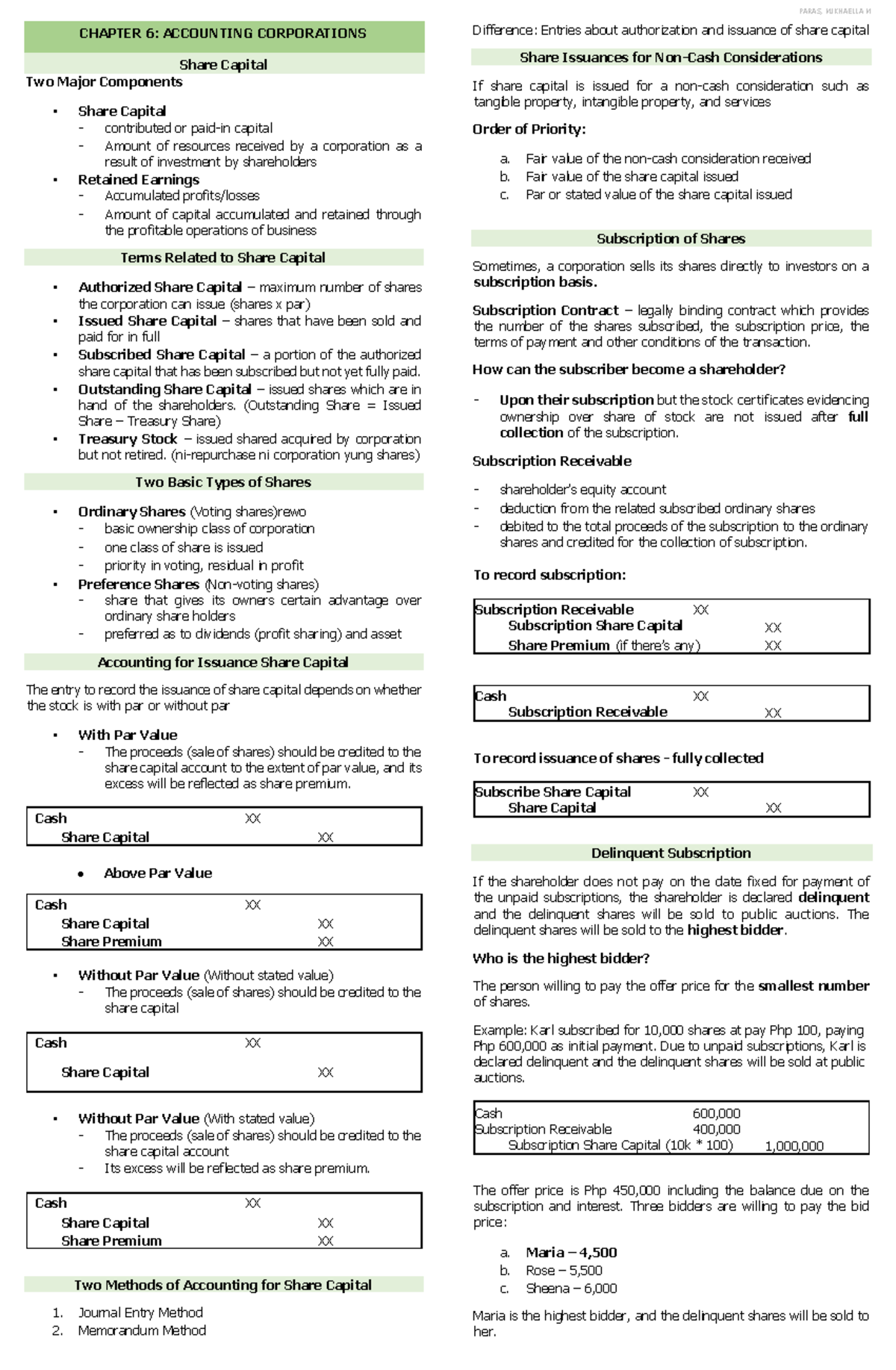 Accounting for Share Capital: Chapter 6 Overview (ACC 101) - Studocu