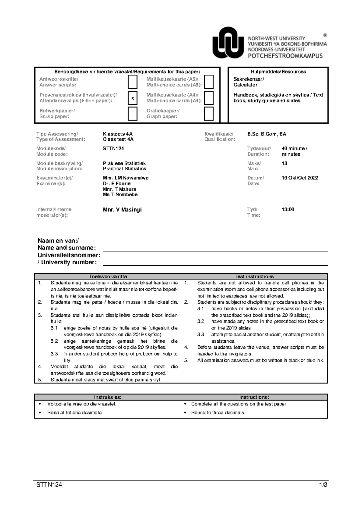 STTN124 2022 Class Test 4A: Requirements and Instructions - Studocu